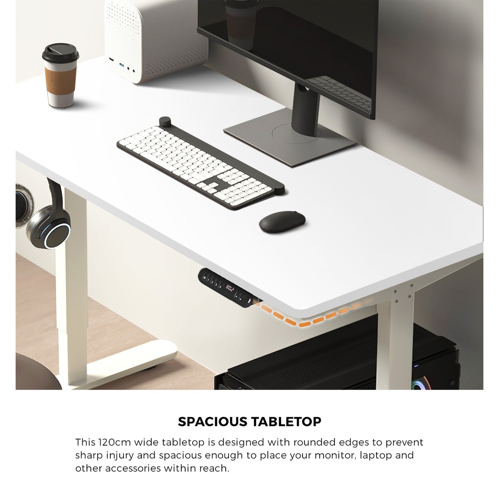 Oikiture 120cm Electric Standing Desk With Drawer Adjustable Height White - Sunyee