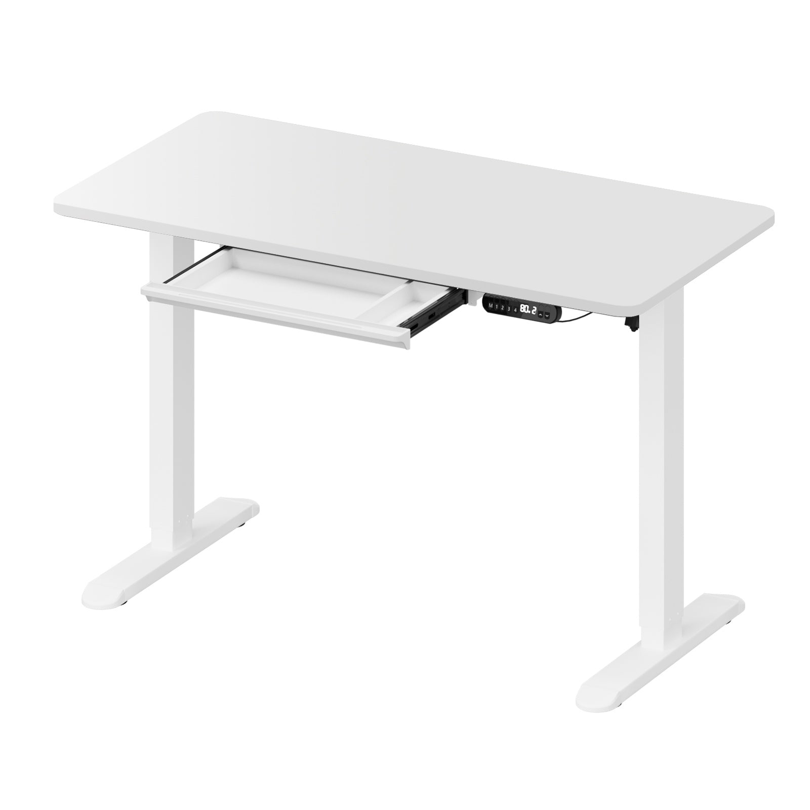 Oikiture 120cm Electric Standing Desk With Drawer Adjustable Height White - Sunyee