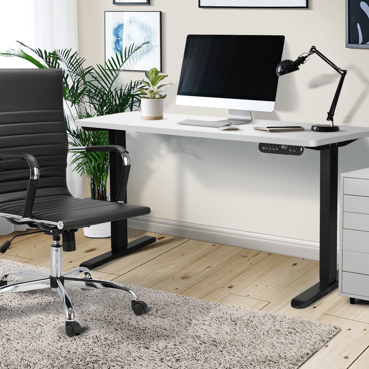 Oikiture Electric Standing Desk Single Motor Black Frame 140CM Tabletop - Sunyee