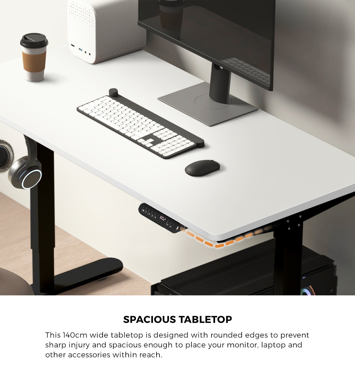 Oikiture Electric Standing Desk Single Motor Black Frame 140CM Tabletop - Sunyee