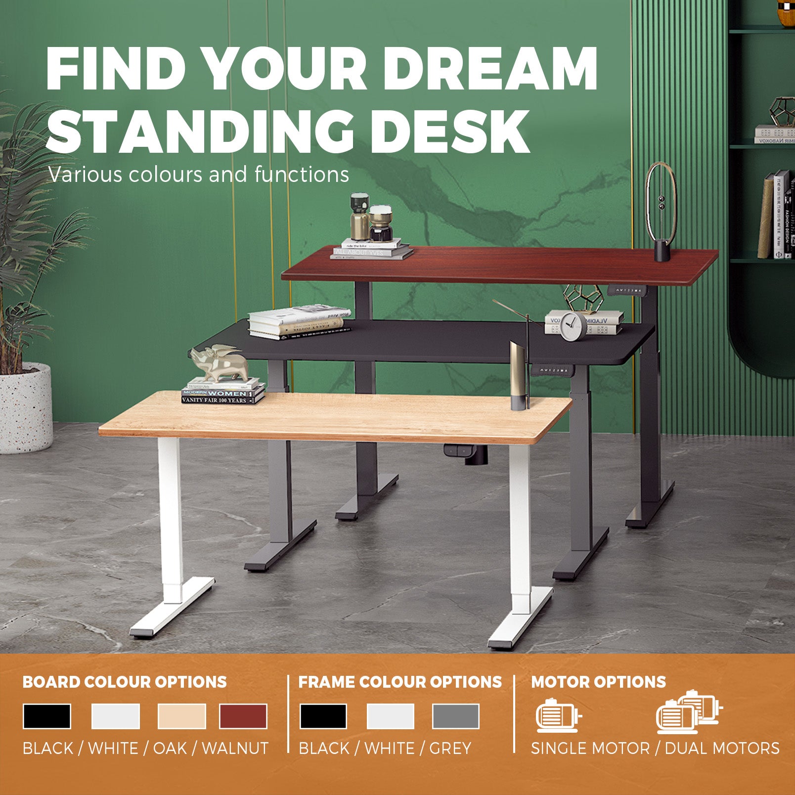 Oikiture Standing Desk Motorised Height Adjustable Stand Office Computer Table - Sunyee