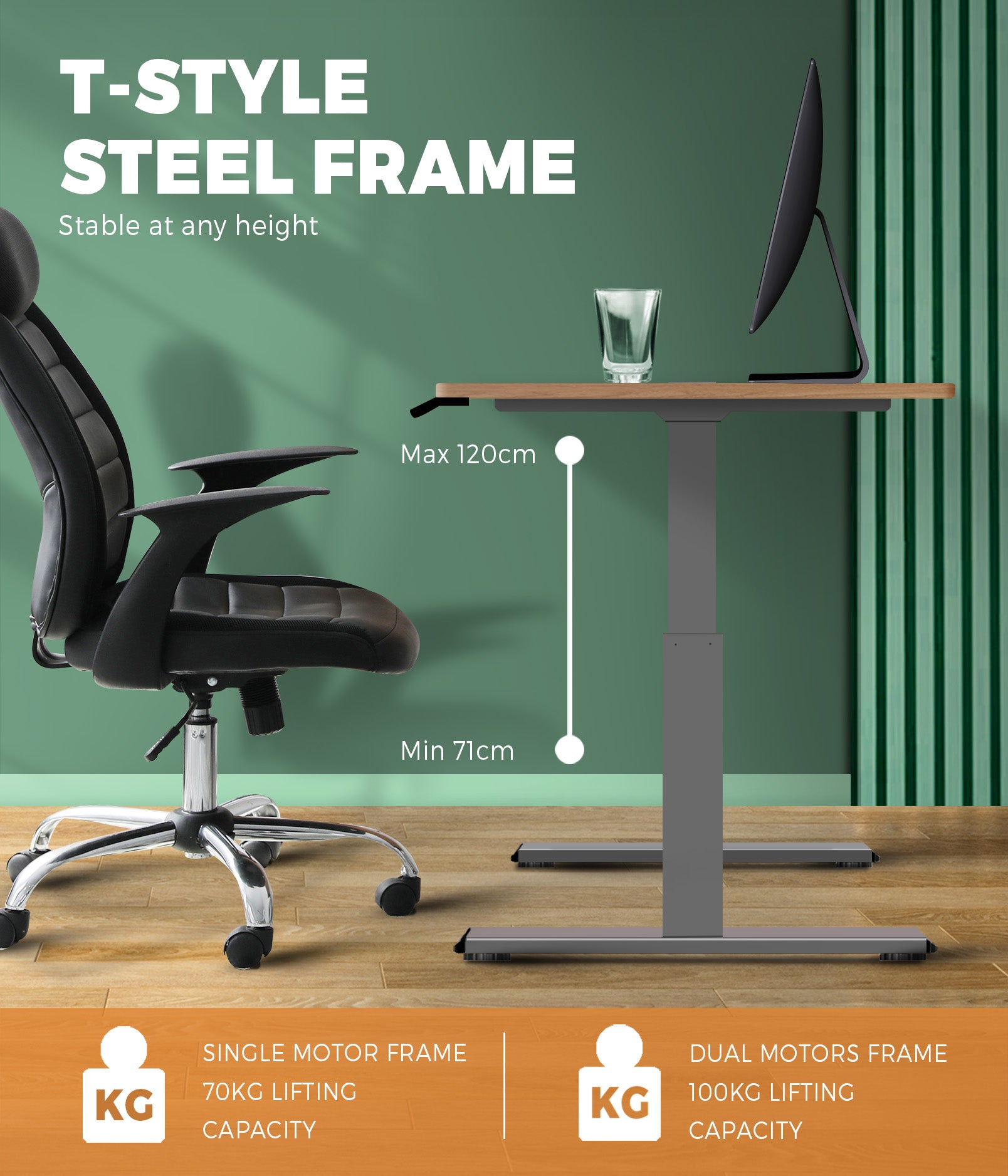Oikiture Standing Desk Motorised Height Adjustable Stand Office Computer Table - Sunyee