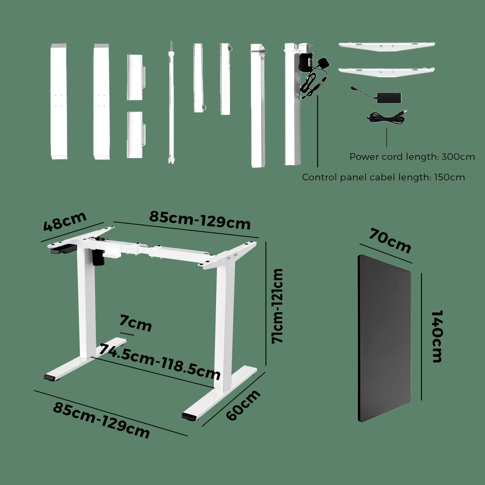 Oikiture Standing Desk Height Adjustable Motorised Electric Sit Stand Table - Sunyee