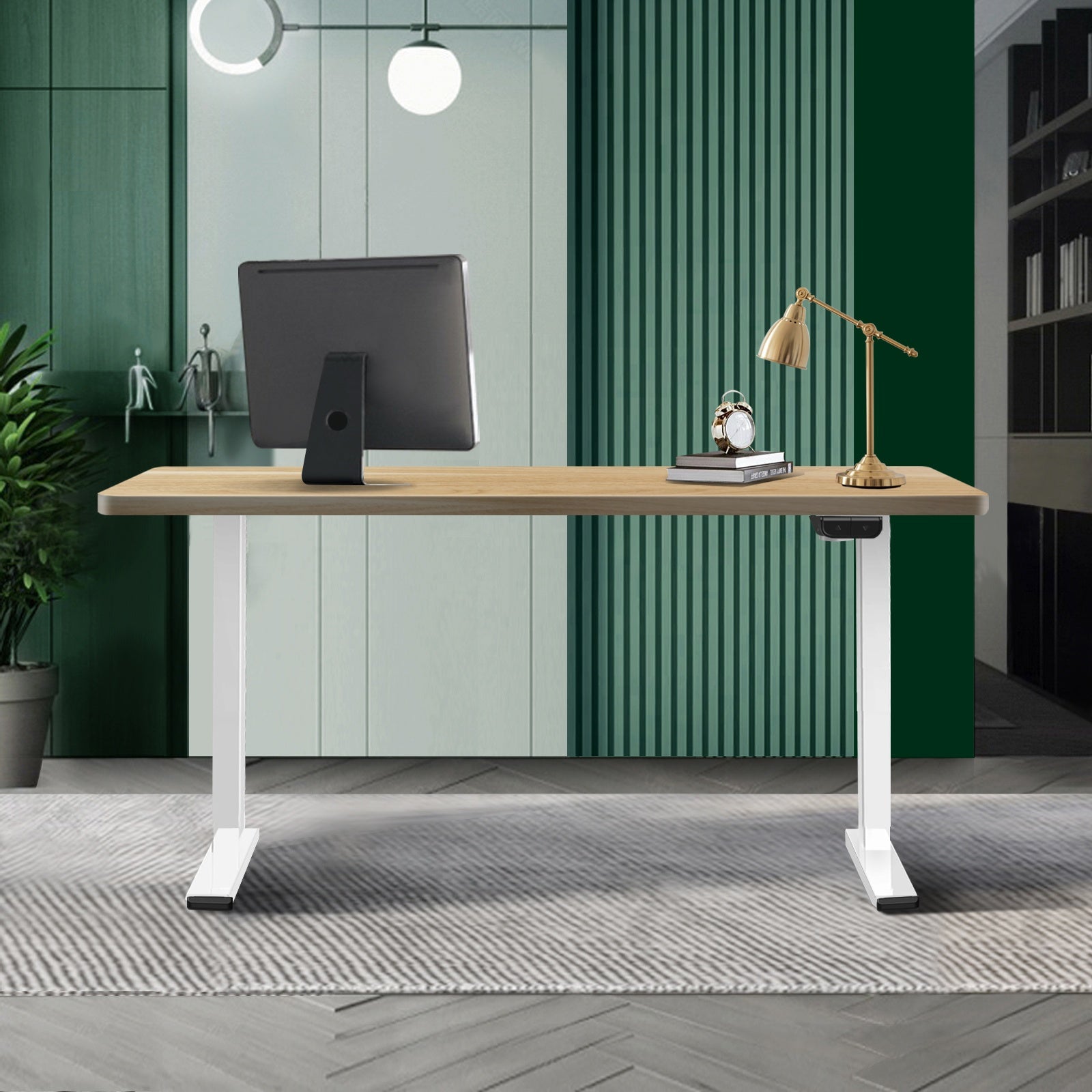 Oikiture Standing Desk Height Adjustable Motorised Electric Sit Stand Table Oak - Sunyee