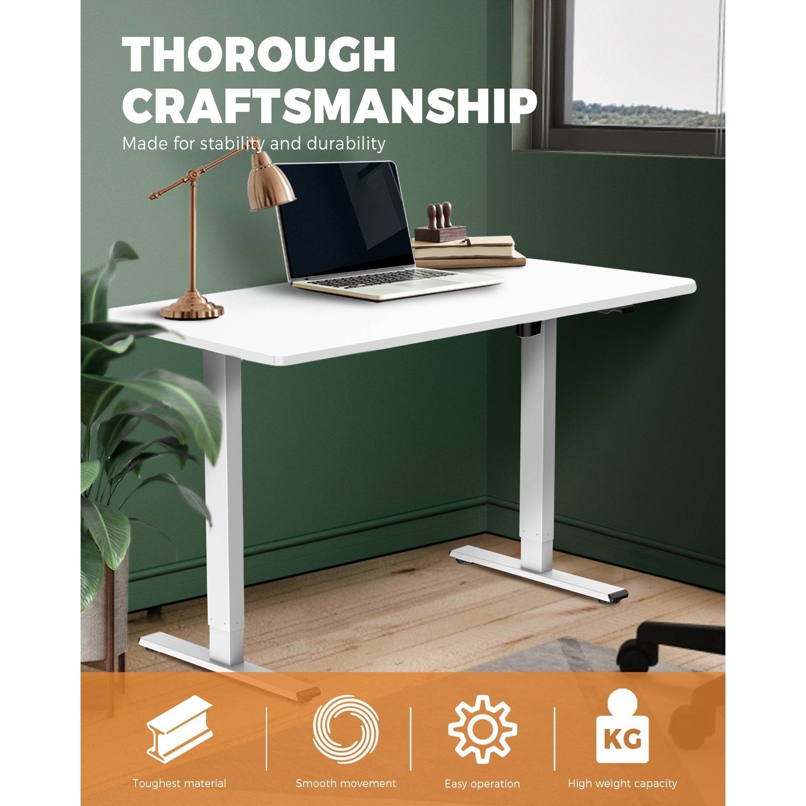 Oikiture Height Adjustable Standing Desk Motorised Electric Sit Stand Table White - Sunyee