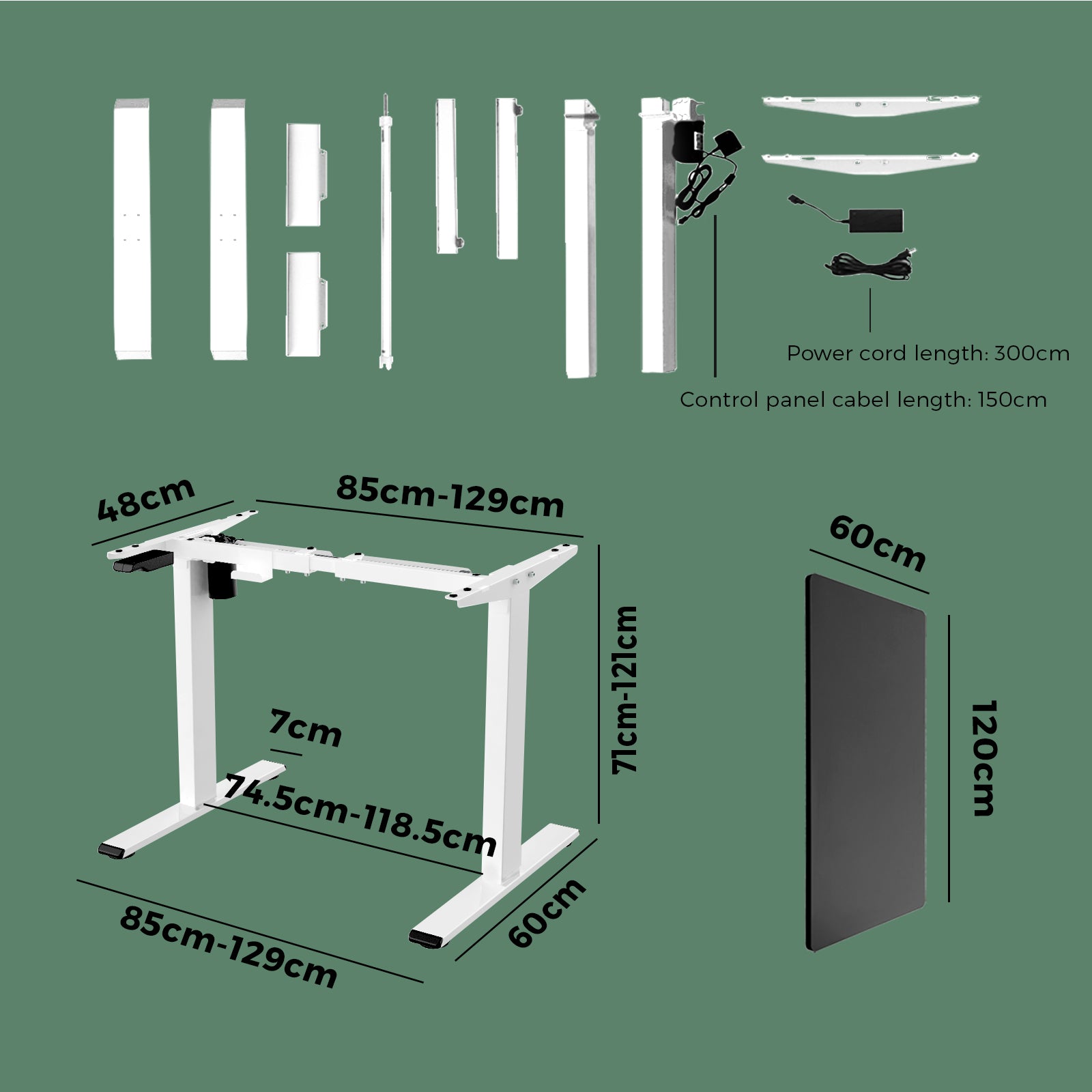 Oikiture Standing Desk Motorised Height Adjustable Stand Electric Computer Table - Sunyee