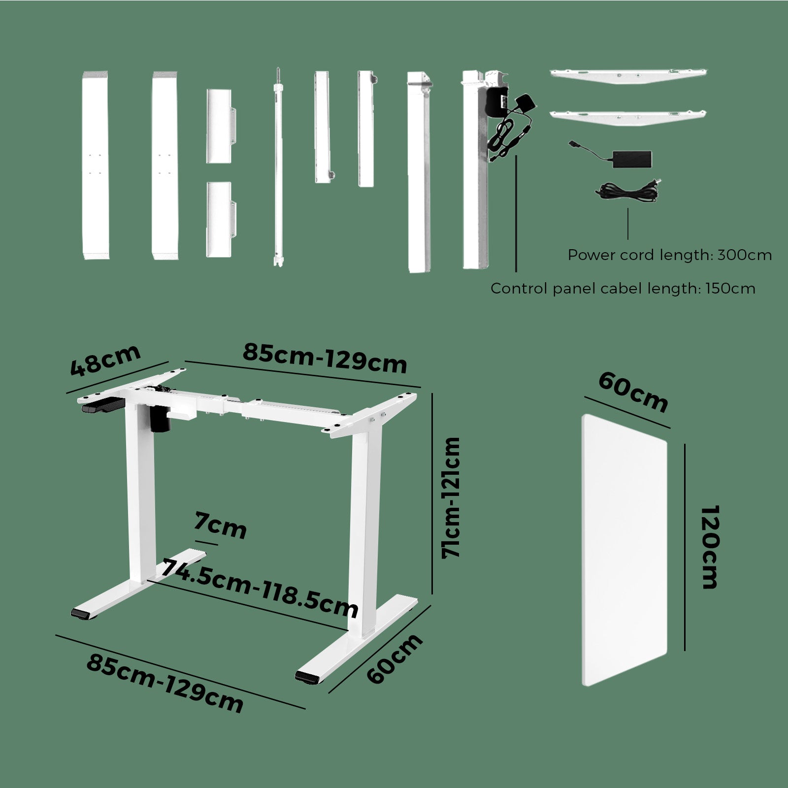 Oikiture Standing Desk Motorised Electric Sit Stand Table Height Adjustable White - Sunyee