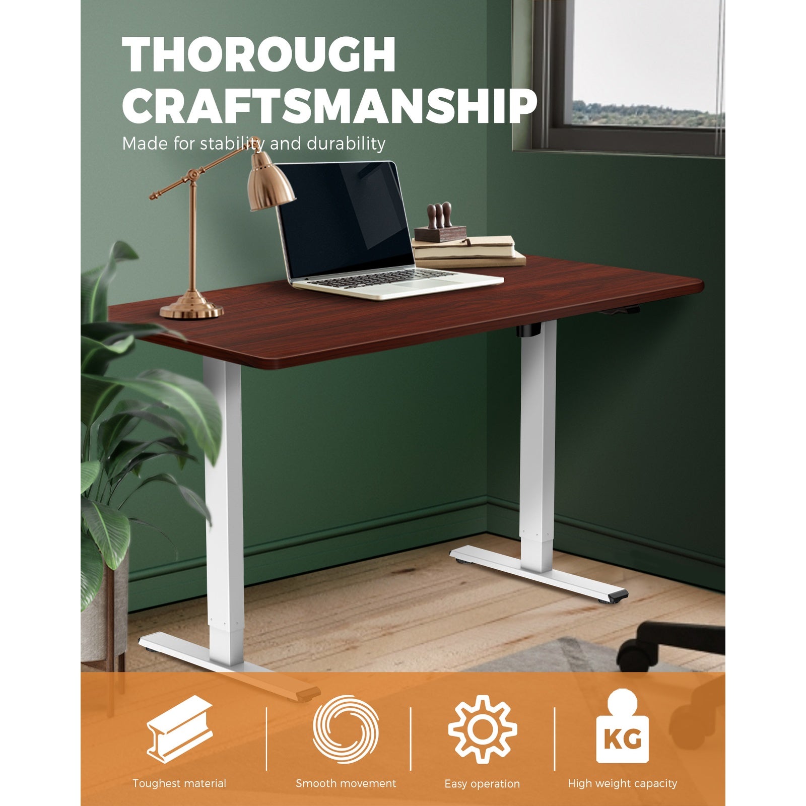 Oikiture Standing Desk Height Adjustable Motorised Electric Stand Table Walnut - Sunyee