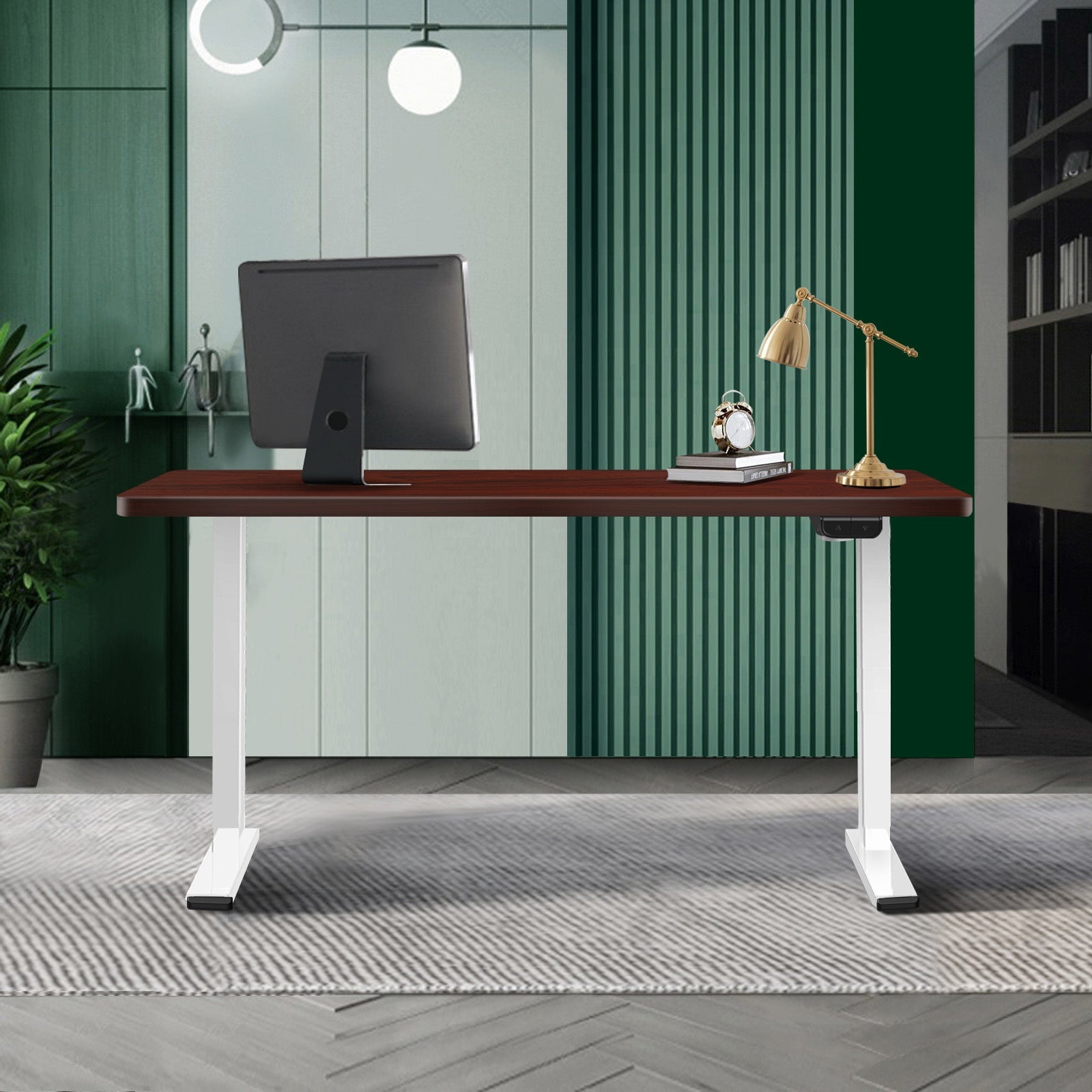 Oikiture Standing Desk Height Adjustable Motorised Electric Stand Table Walnut - Sunyee