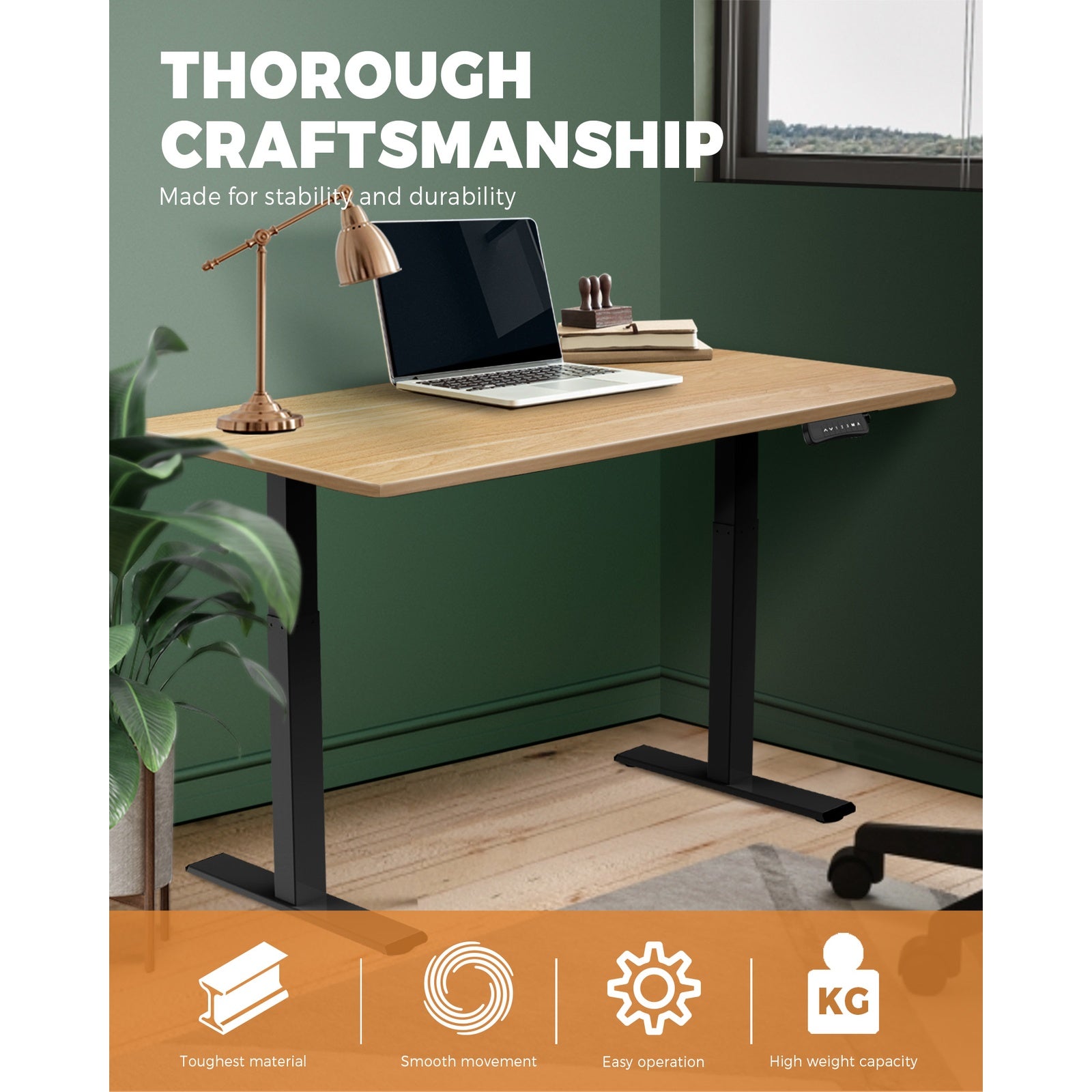 Oikiture Standing Desk Sit Stand Adjustable Height Motorised Dual Motor Oak - Sunyee