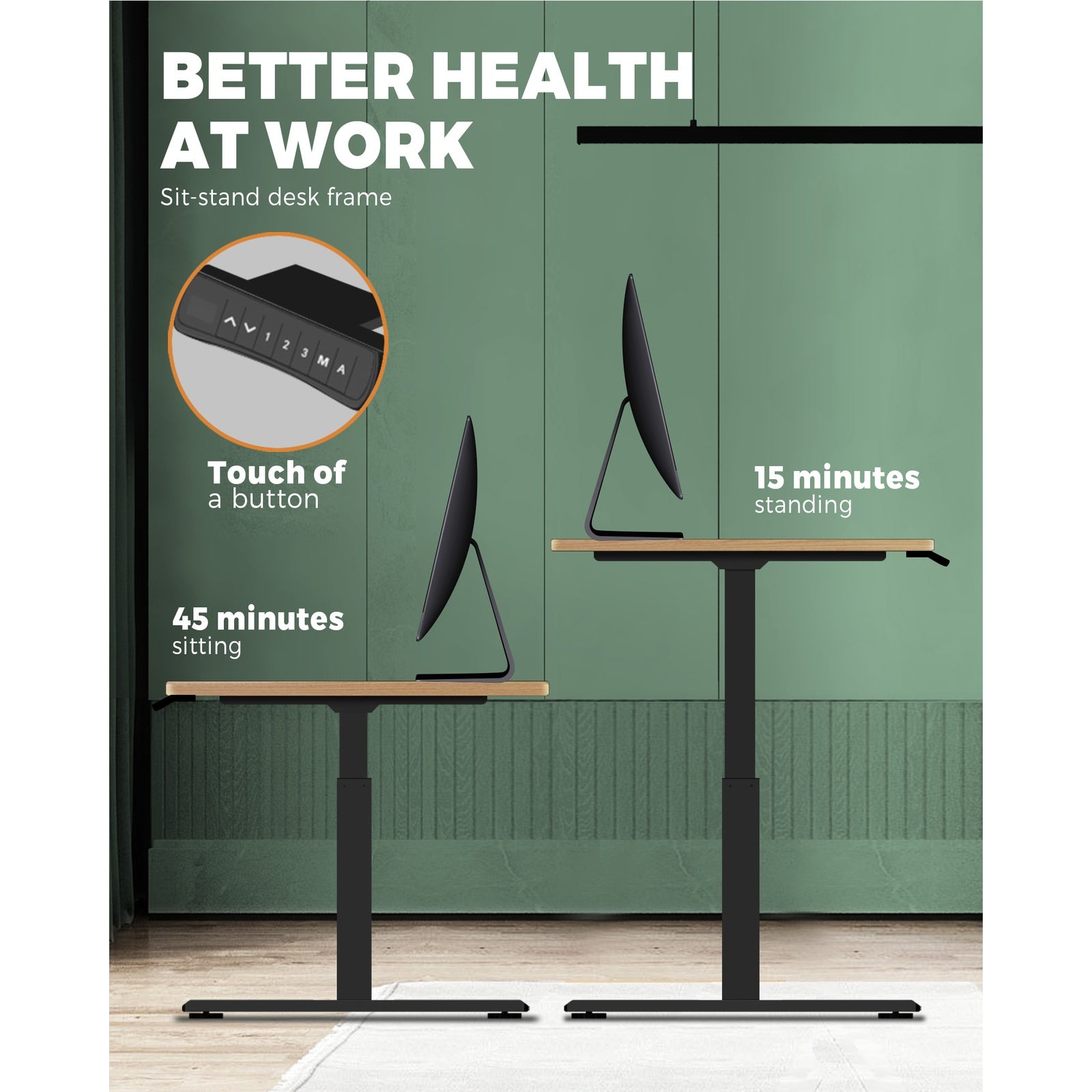 Oikiture Standing Desk Sit Stand Adjustable Height Motorised Dual Motor Oak - Sunyee