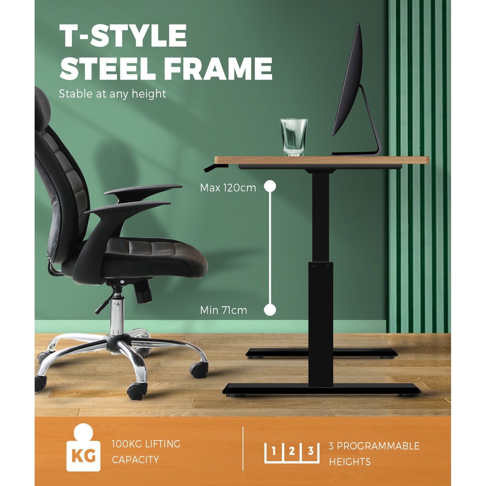 Oikiture Standing Desk Sit Stand Adjustable Height Motorised Dual Motor Oak - Sunyee