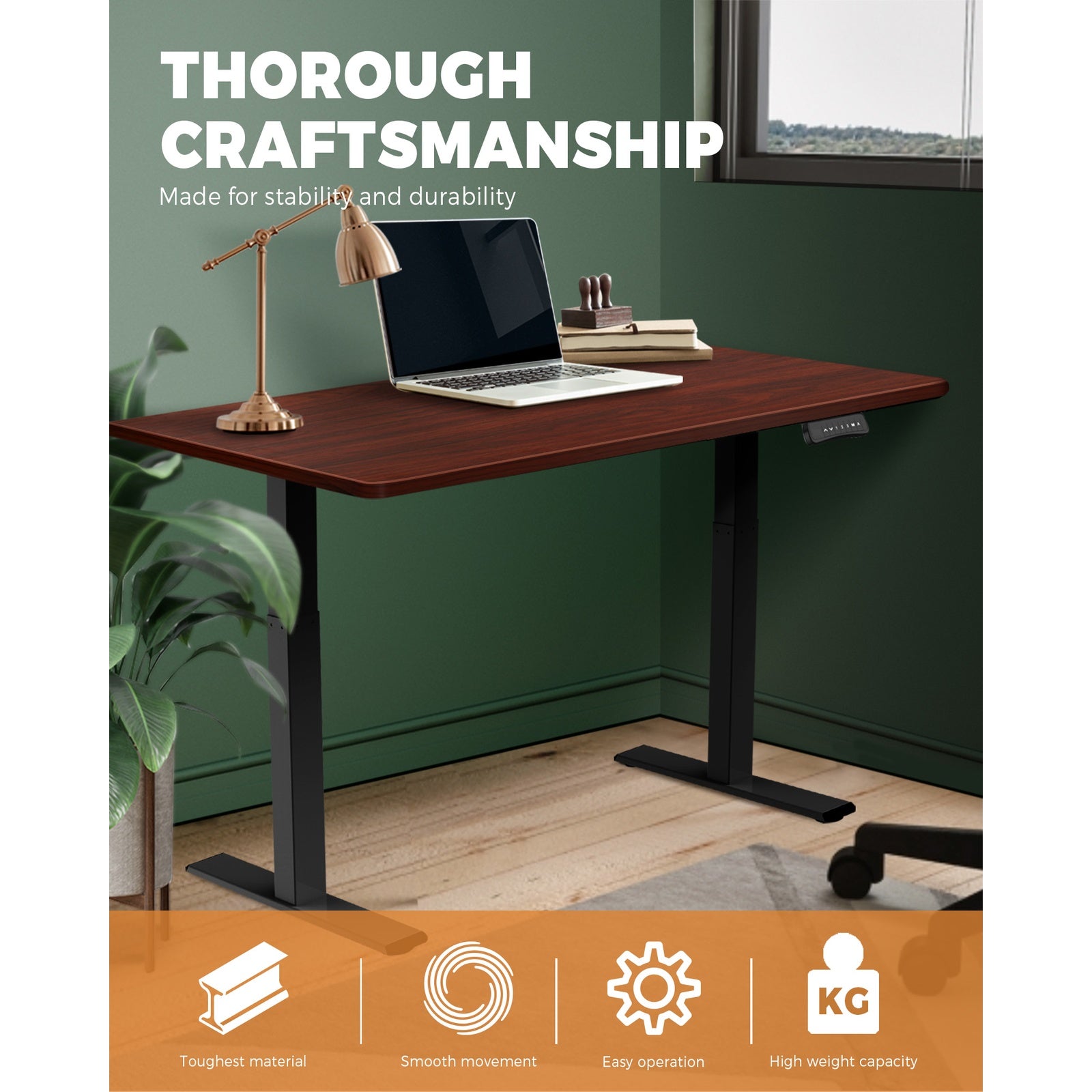 Oikiture Standing Desk Sit Stand Adjustable Height Motorised Dual Motor Walnut - Sunyee