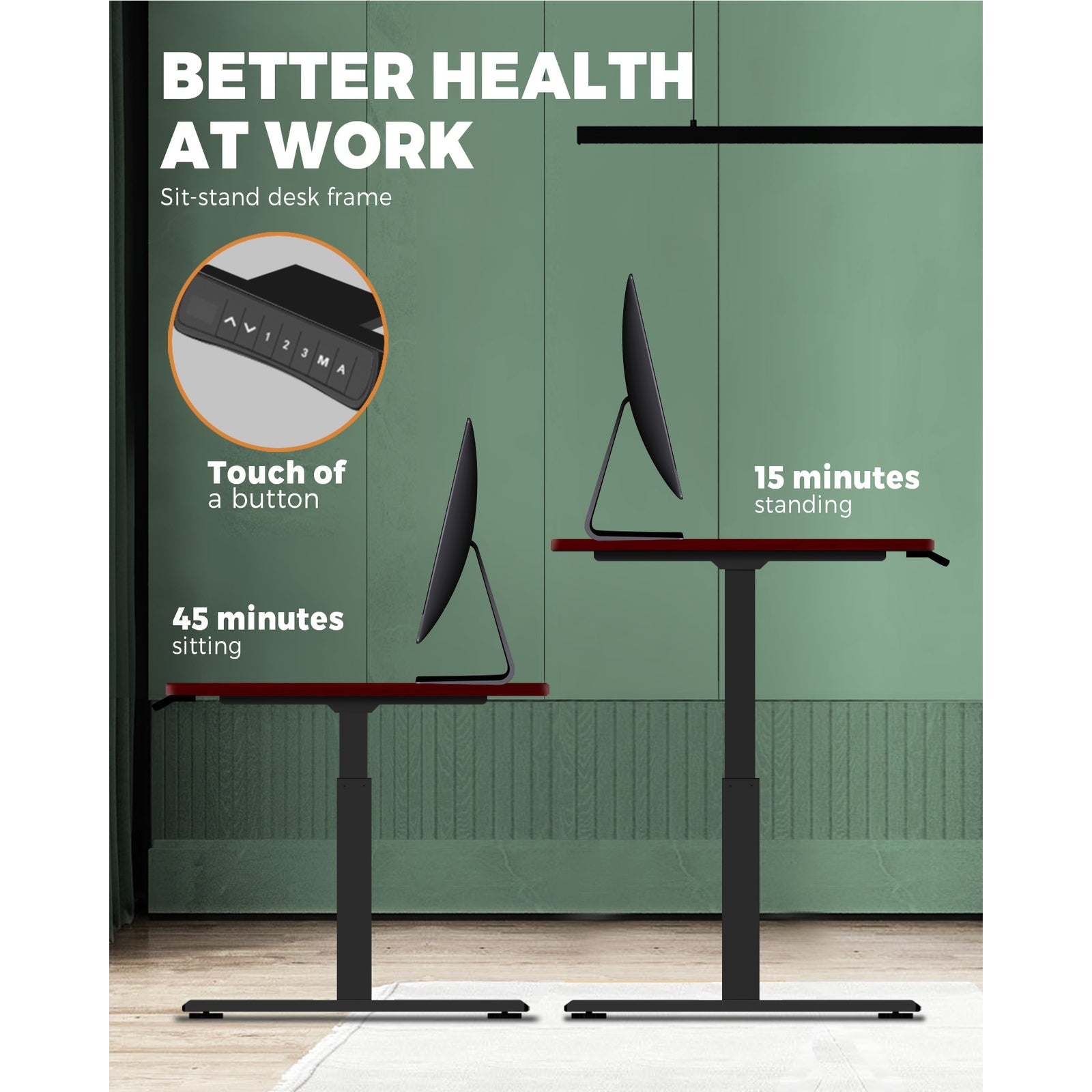 Oikiture Standing Desk Sit Stand Adjustable Height Motorised Dual Motor Walnut - Sunyee