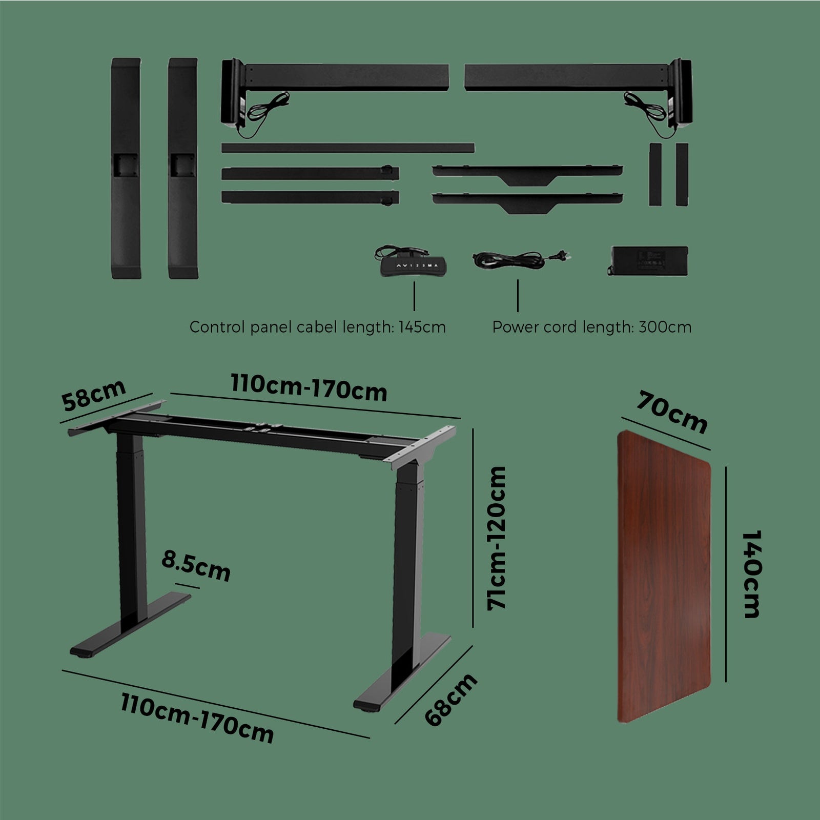 Oikiture Standing Desk Sit Stand Adjustable Height Motorised Dual Motor Walnut - Sunyee