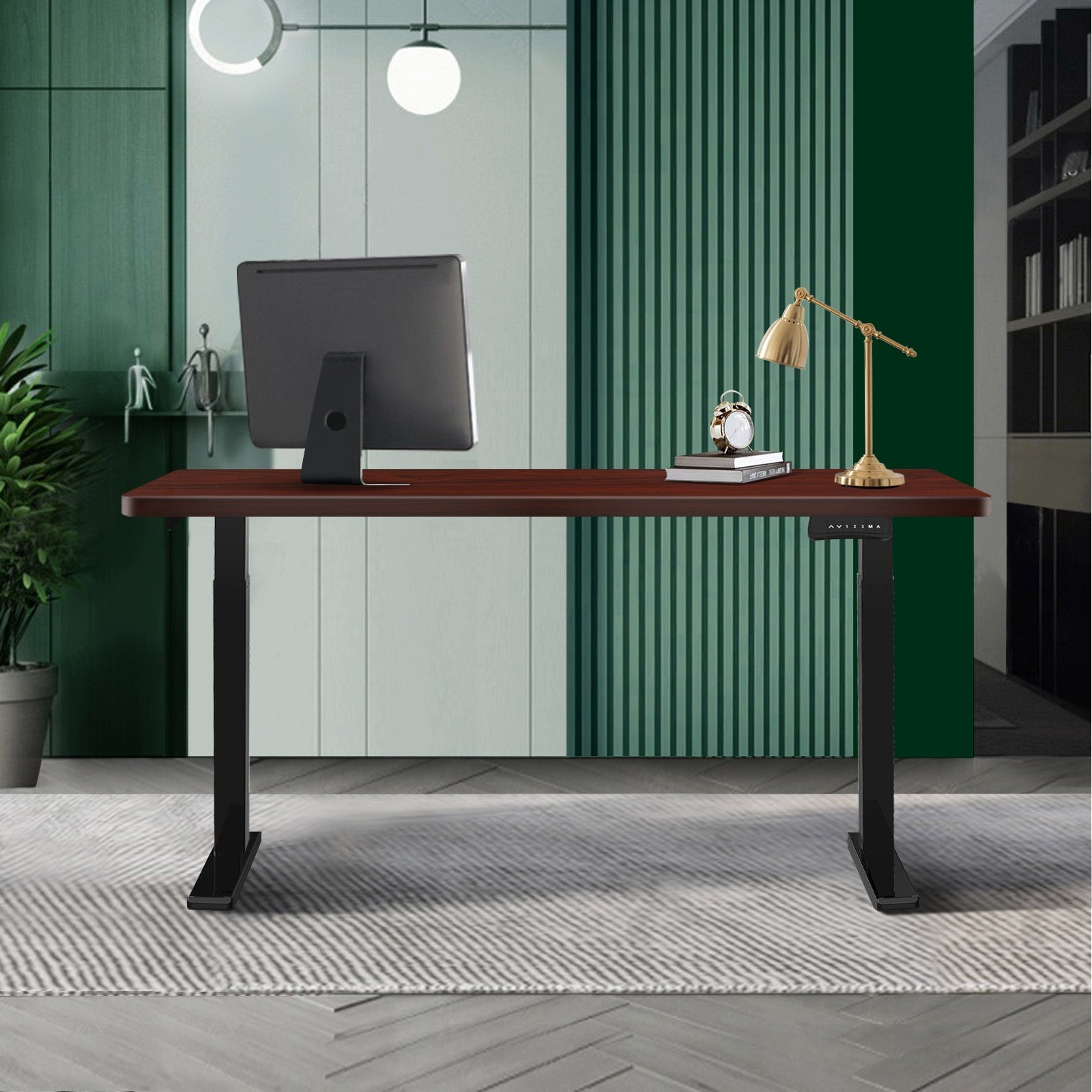 Oikiture Standing Desk Sit Stand Adjustable Height Motorised Dual Motor Walnut - Sunyee