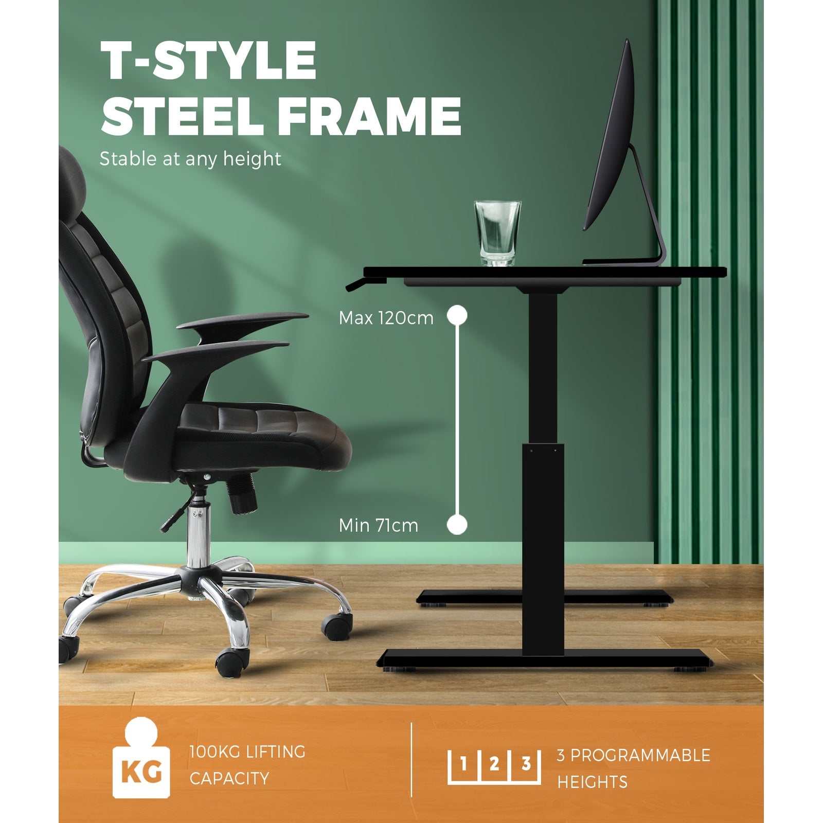 Oikiture Standing Desk Height Adjustable Sit Stand Electric Motorised Dual Motor - Sunyee