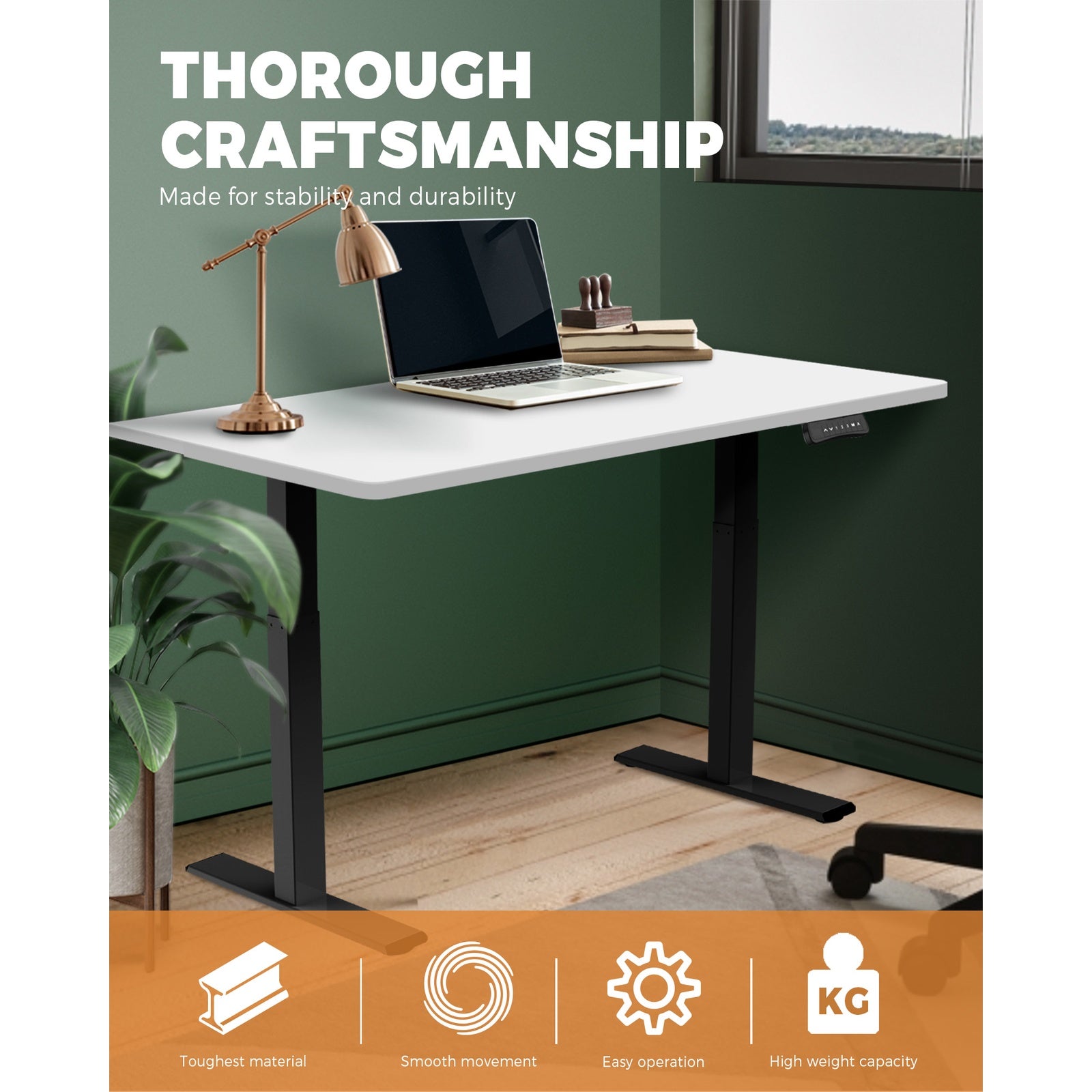 Oikiture Standing Desk Height Adjustable Sit Stand Dual Electric Motorised White - Sunyee