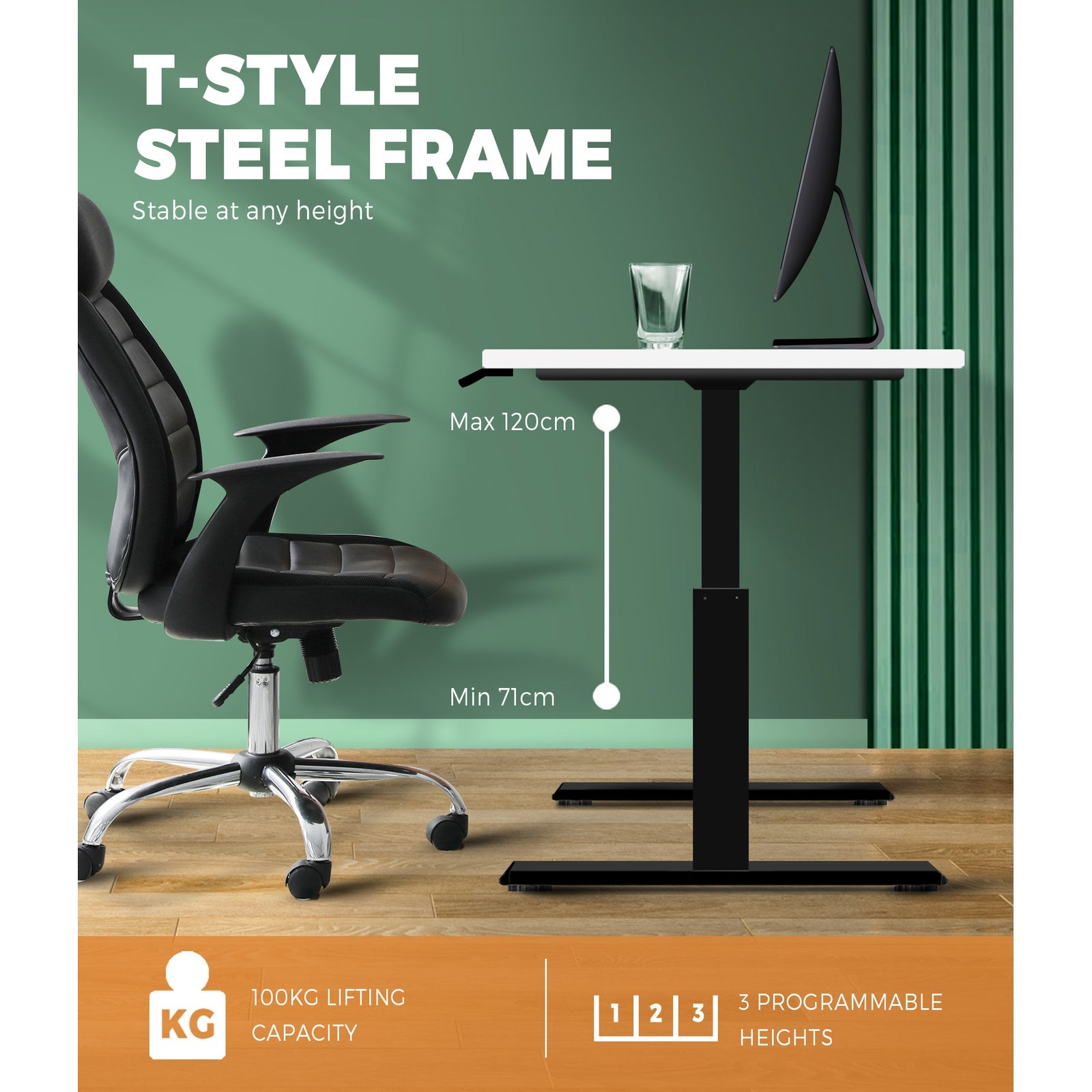 Oikiture Standing Desk Height Adjustable Sit Stand Dual Electric Motorised White - Sunyee