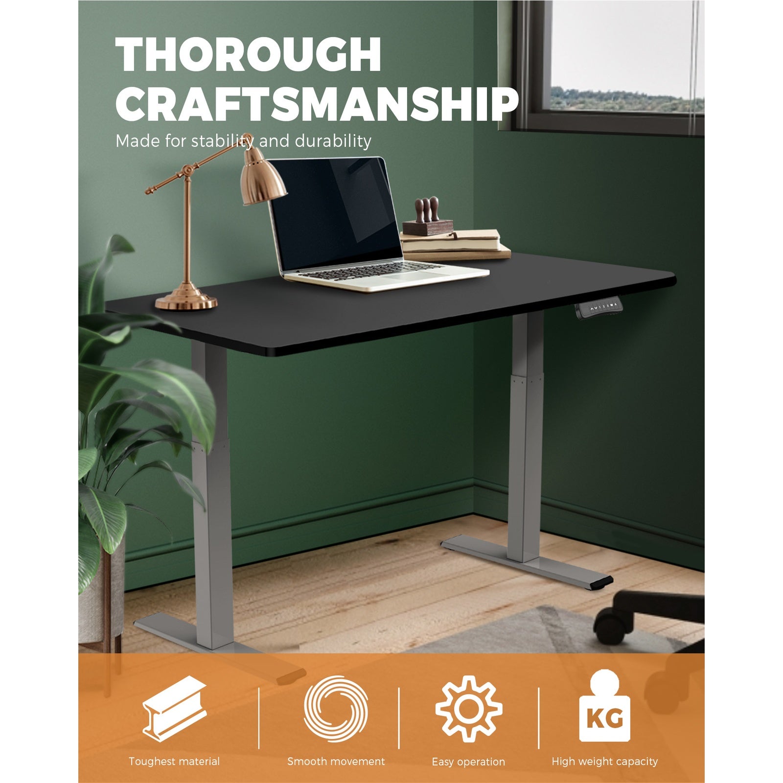 Oikiture Standing Desk Electric Dual Motor Sit Stand Up Height Adjustable Black - Sunyee