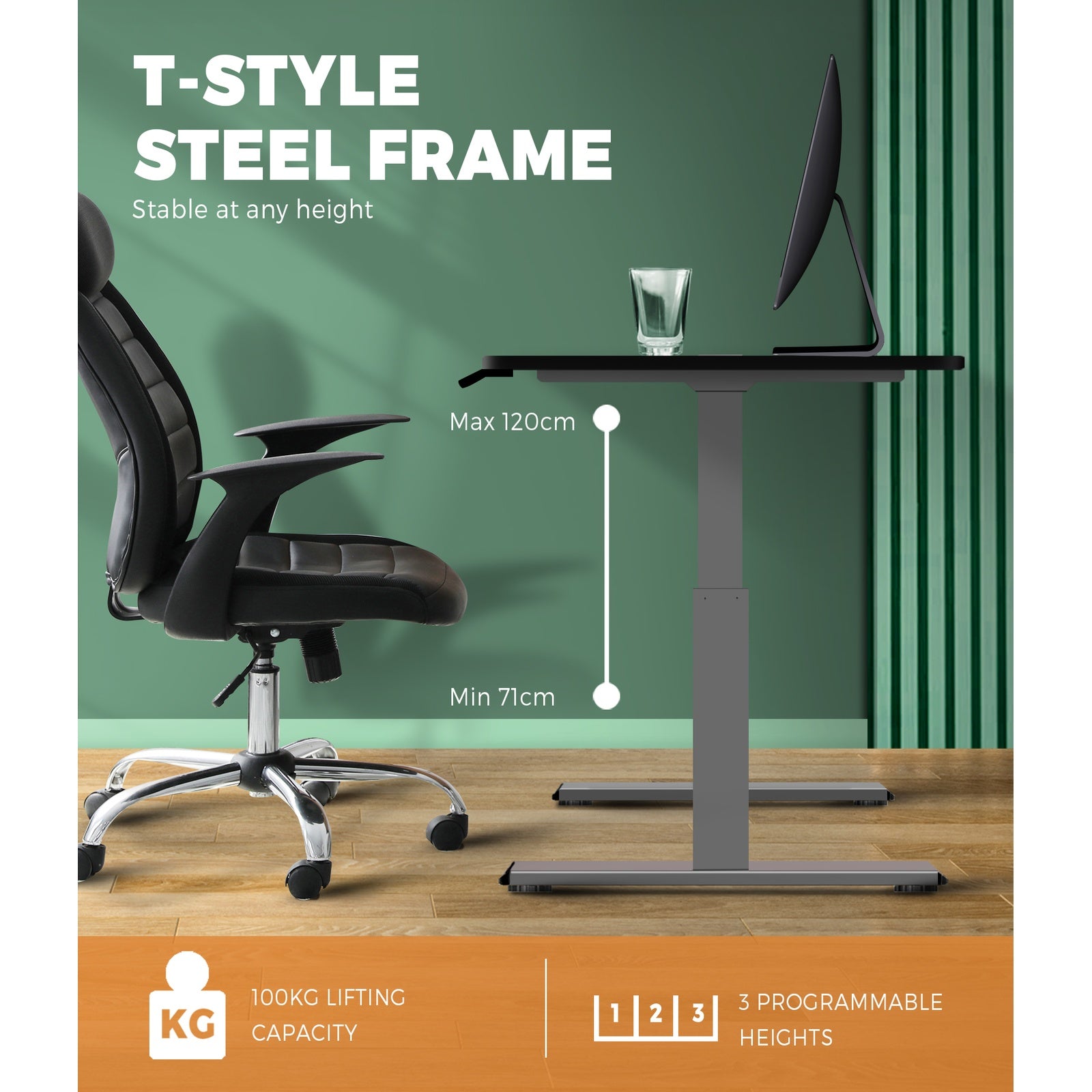 Oikiture Standing Desk Electric Dual Motor Sit Stand Up Height Adjustable Black - Sunyee