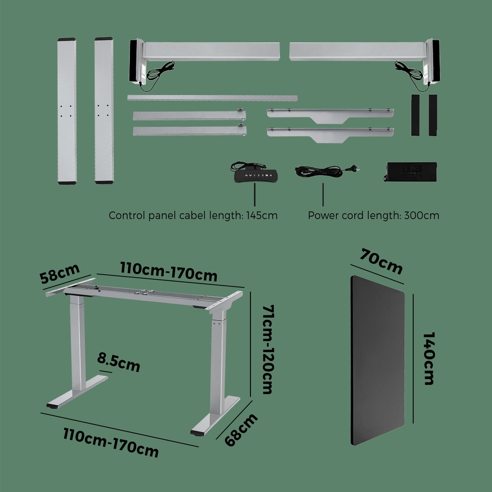 Oikiture Standing Desk Electric Dual Motor Sit Stand Up Height Adjustable Black - Sunyee