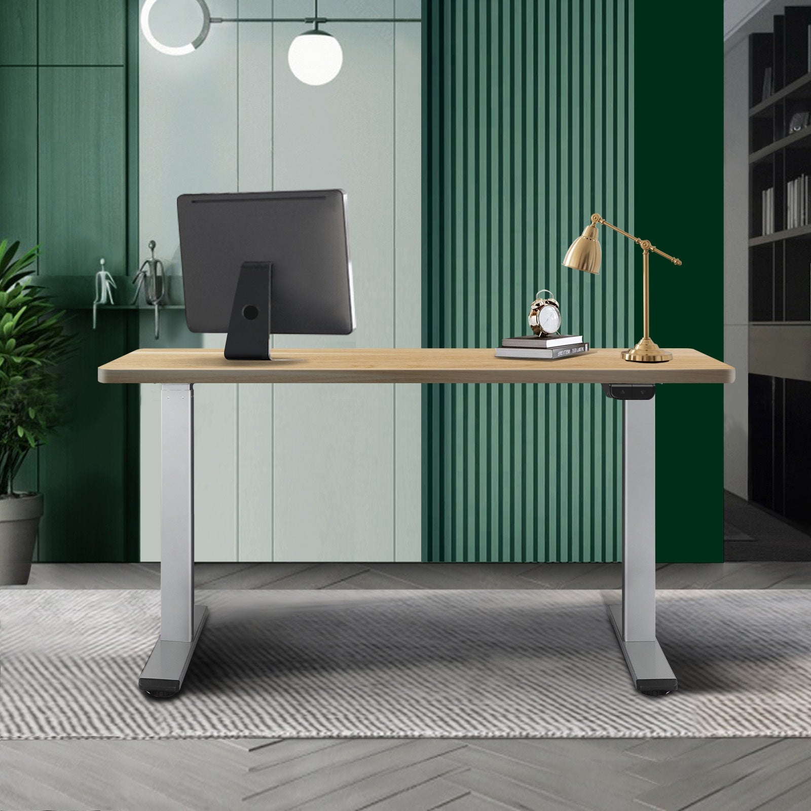 Oikiture Standing Desk Height Adjustable Dual Motor Electric Sit Stand Table Oak - Sunyee