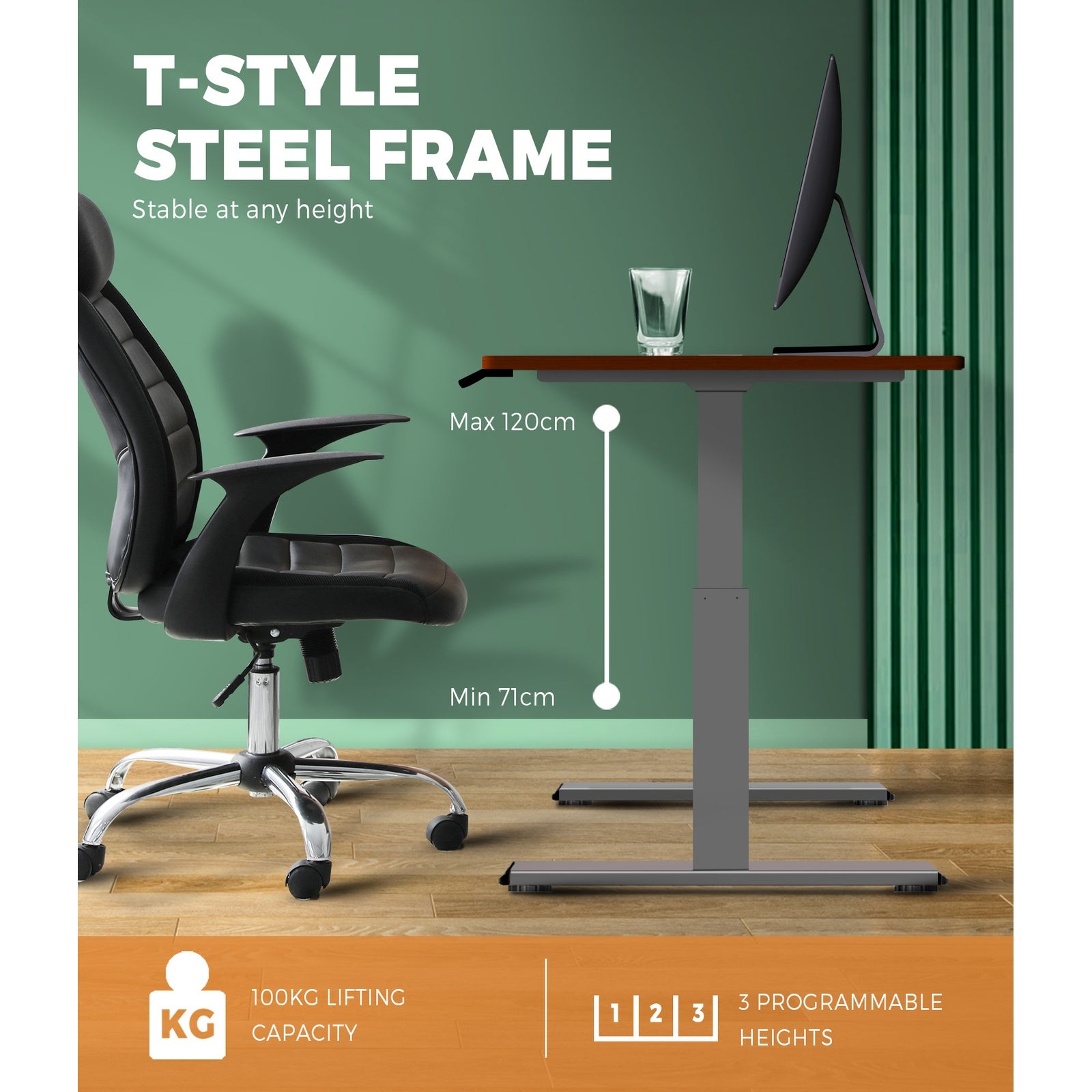 Oikiture Height Adjustable Standing Desk Electric Dual Motor Sit Stand Up Walnut - Sunyee