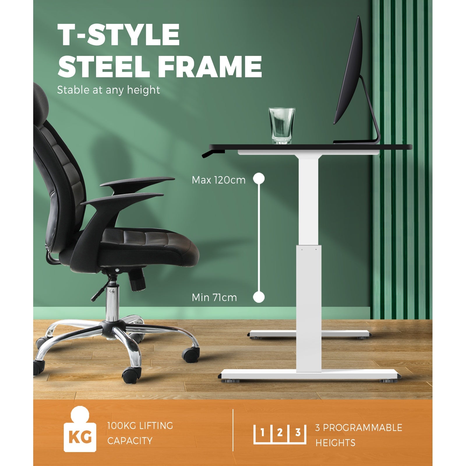 Oikiture Standing Desk Height Adjustable Motorised Electric Sit Stand Table - Sunyee