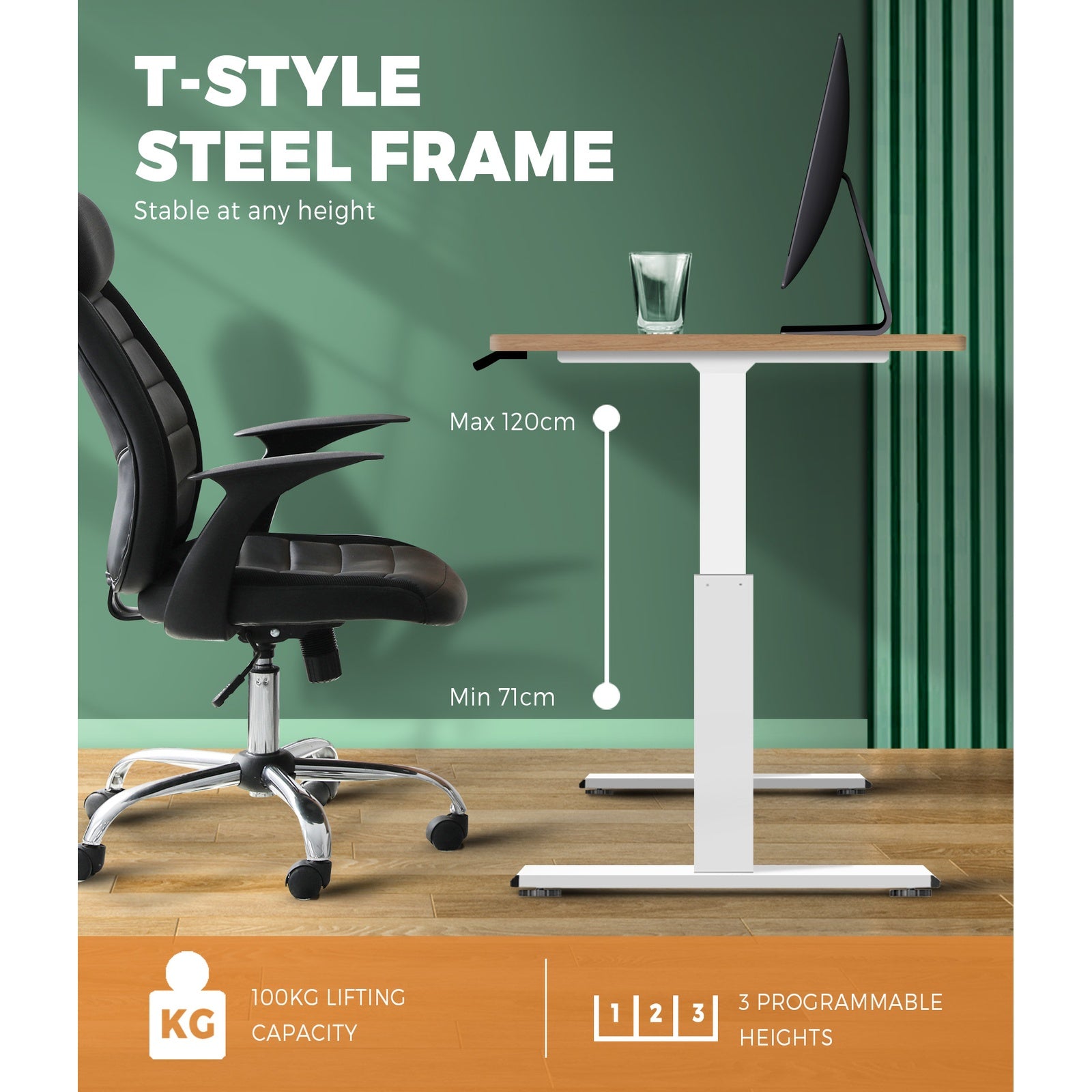 Oikiture Standing Desk Height Adjustable Dual Motor Electric Stand Table Oak - Sunyee