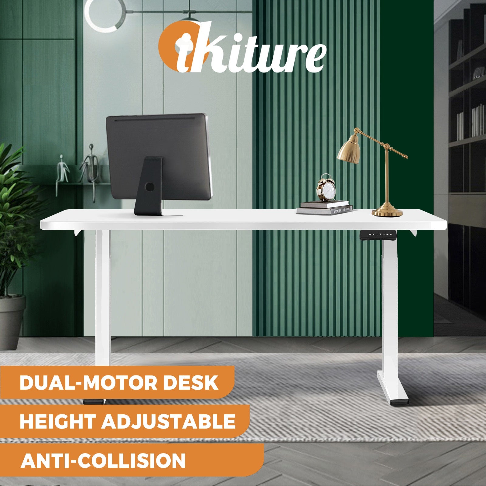 Oikiture Standing Desk Motorised Height Adjustable Stand Office Computer Table - Sunyee