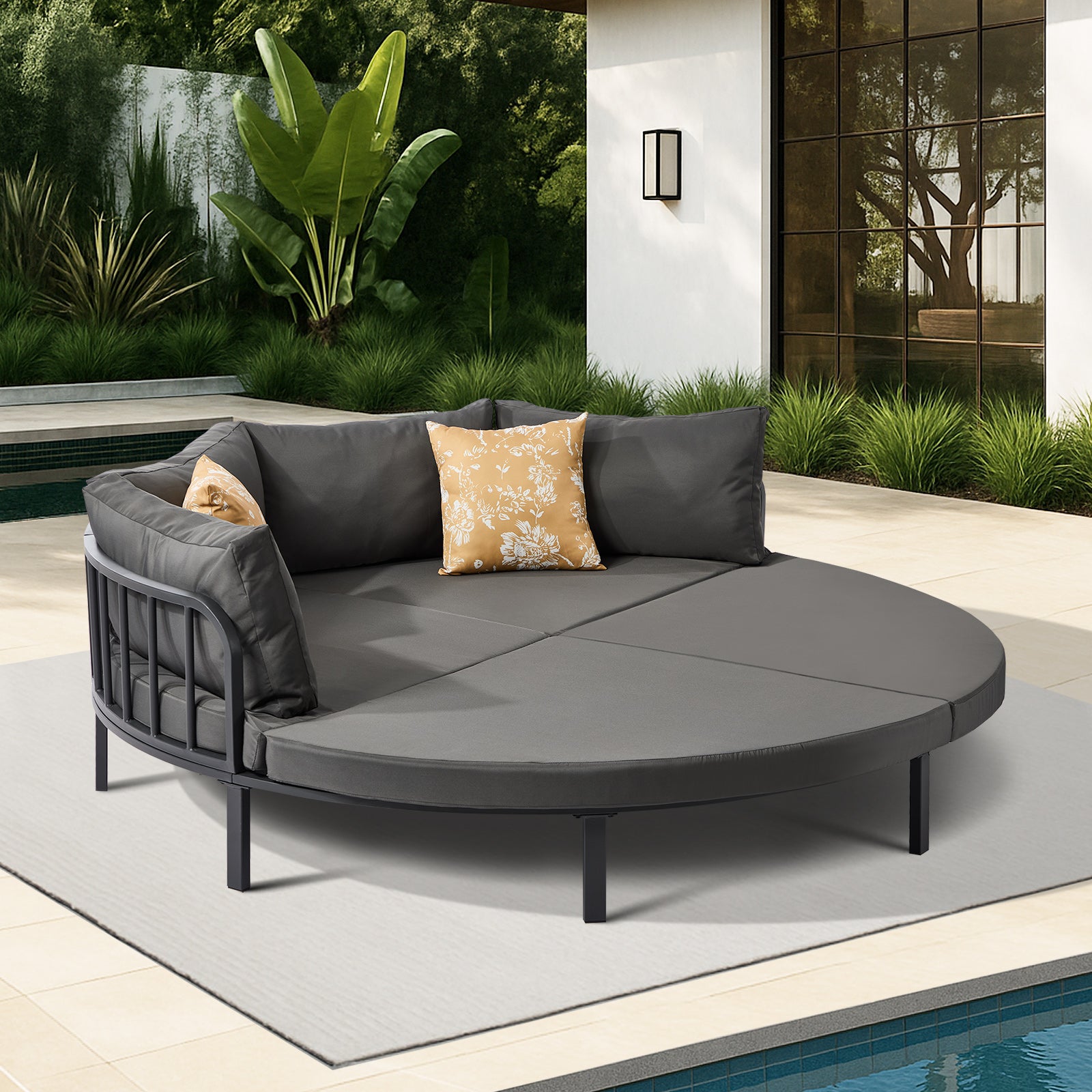 Livsip Outdoor Round Daybed Large Sun Lounge Setting Furniture Lounger Sofa - Sunyee