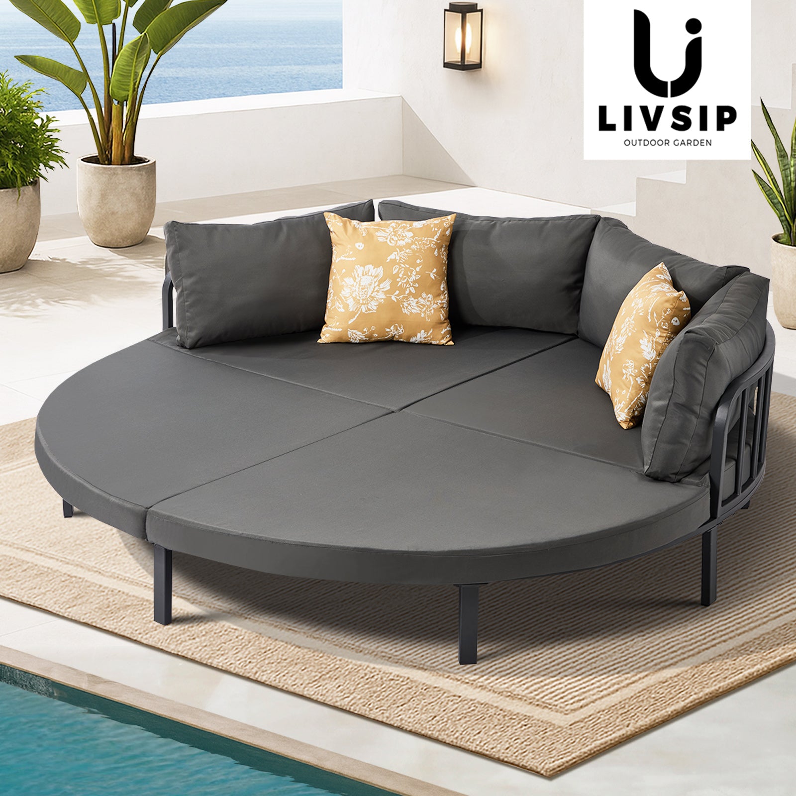 Livsip Outdoor Round Daybed Large Sun Lounge Setting Furniture Lounger Sofa - Sunyee