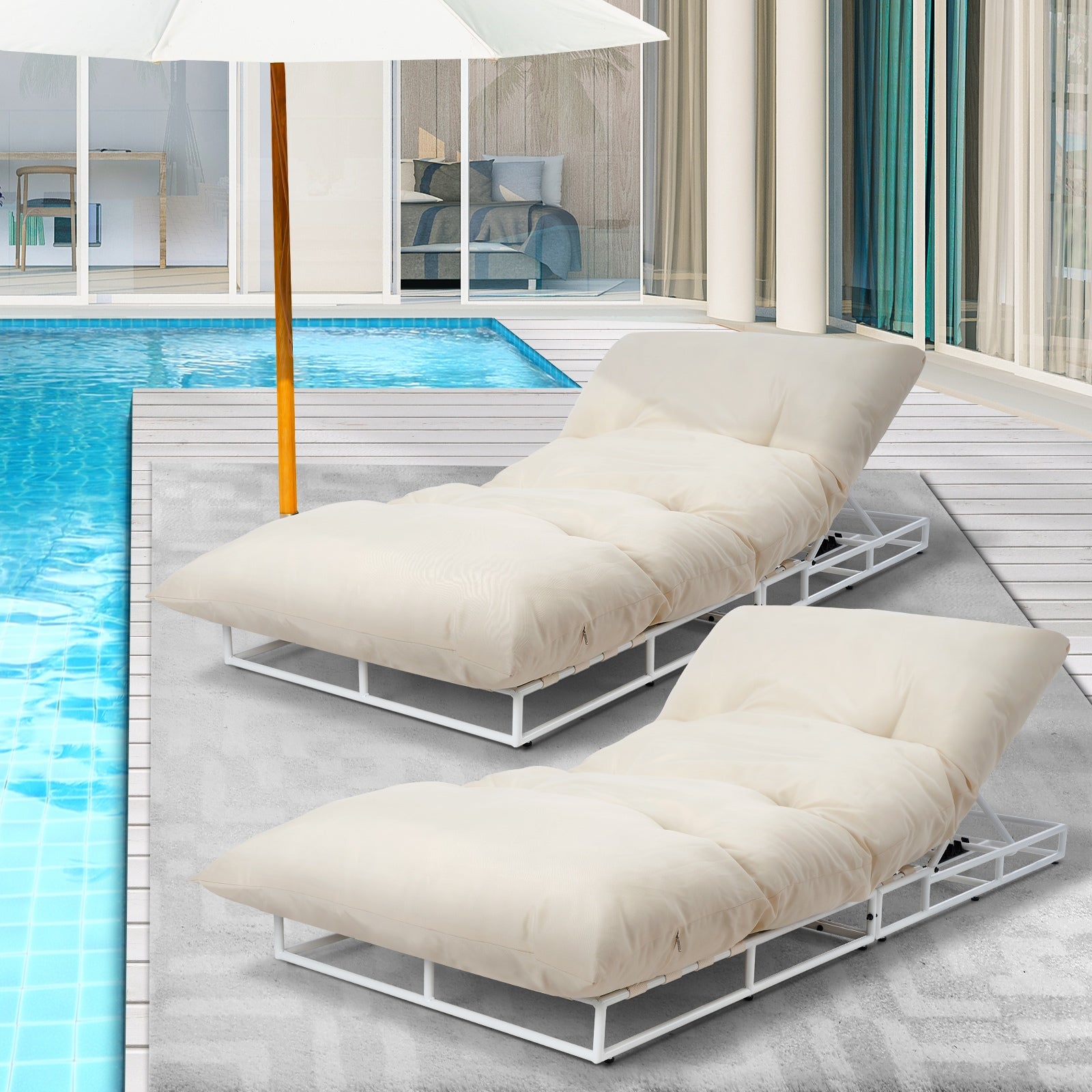 Livsip 2PCS Outdoor Sun Lounge Day Bed Patio Chairs Garden Furniture Setting - Sunyee