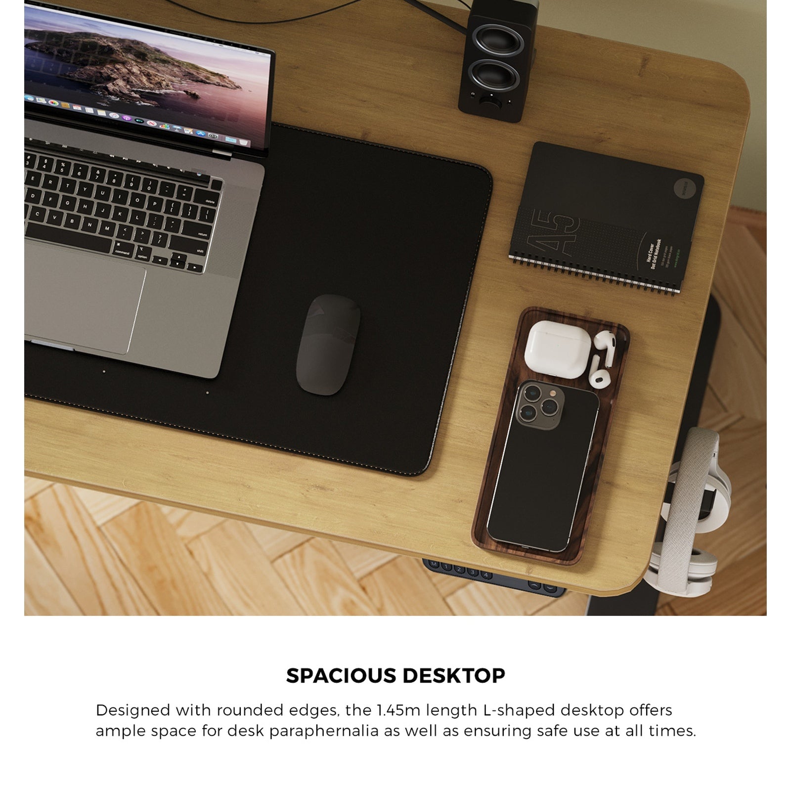 Oikiture L-shape Electric Standing Desk Single Motor Black Frame 145CM Desktop - Sunyee