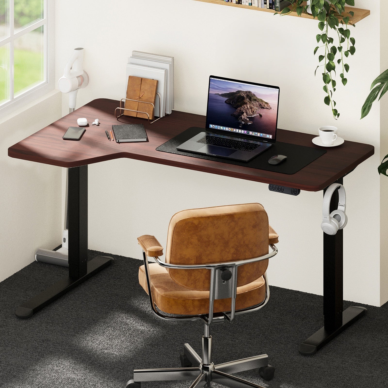 Oikiture L-shape Electric Standing Desk Single Motor Black Frame 145CM Desktop - Sunyee