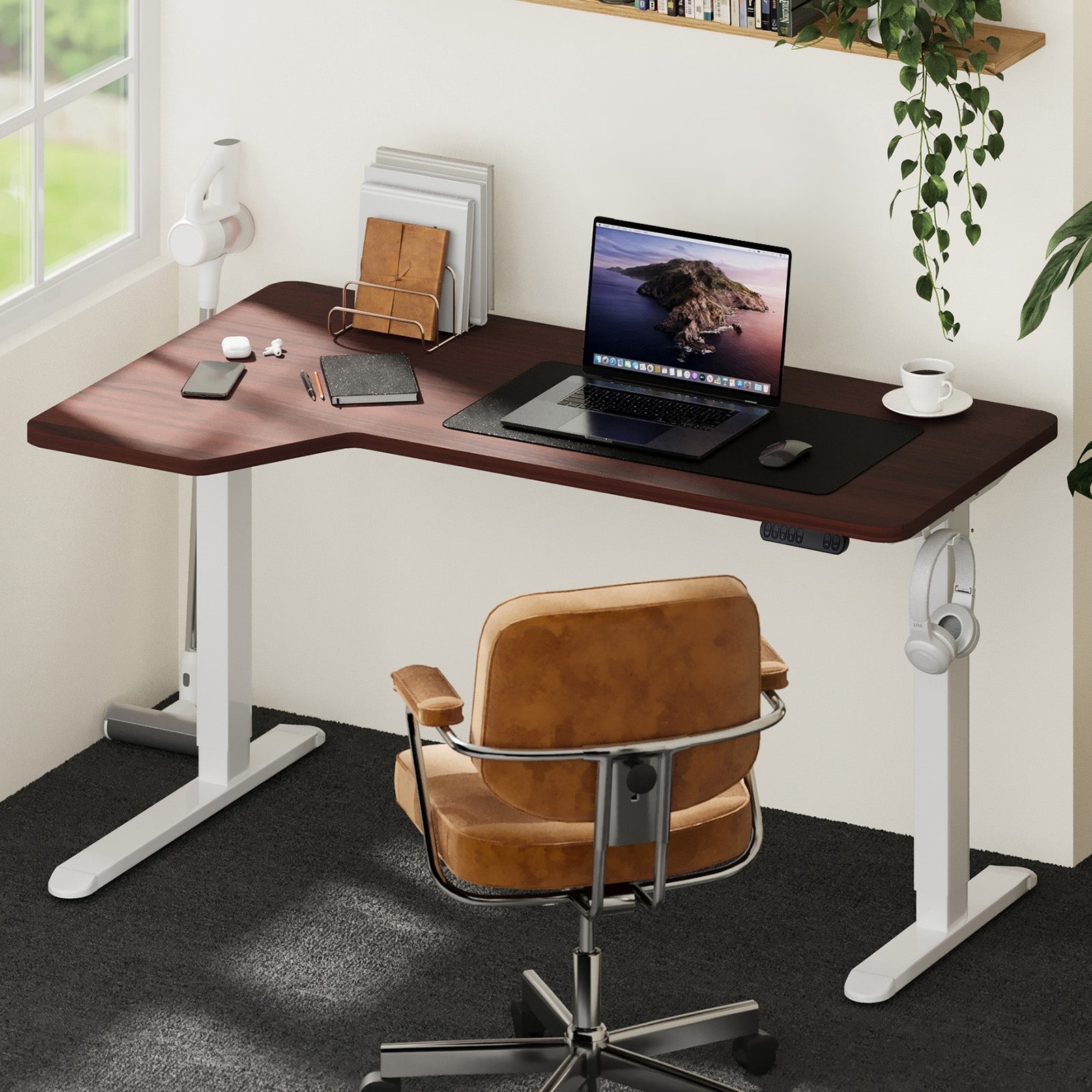 Oikiture L-shape Electric Standing Desk Single Motor Black Frame 145CM Desktop - Sunyee