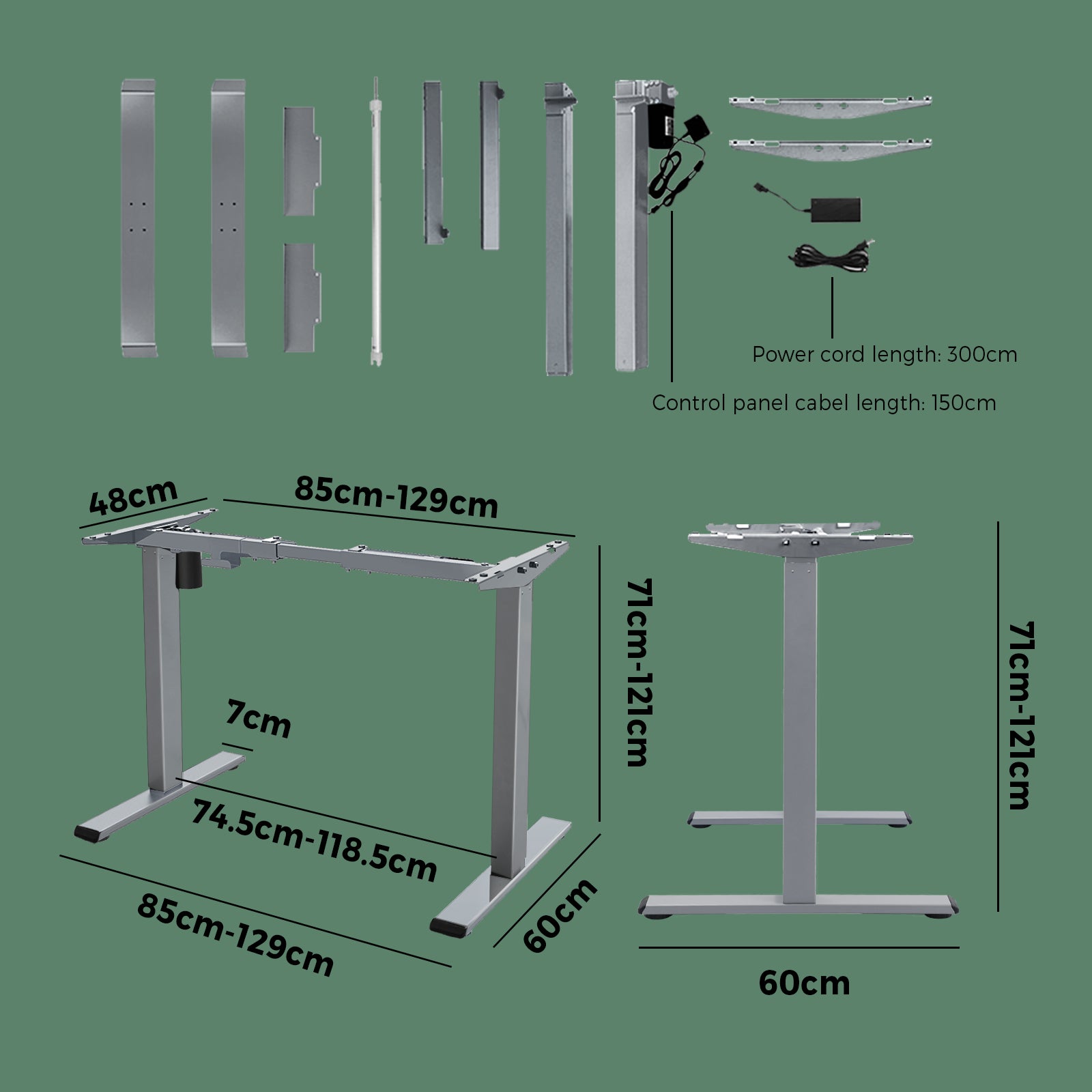 Oikiture Standing Desk Frame Height Adjustable Sit Table Leg Motorised Stand - Sunyee