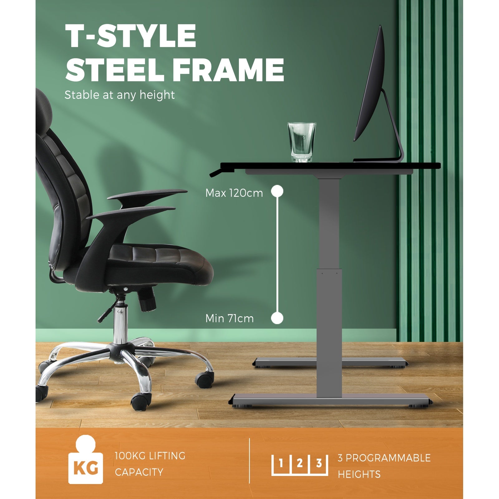 Oikiture Office Standing Desk Frame Sit Table Leg Motorised Dual Motor Stand - Sunyee