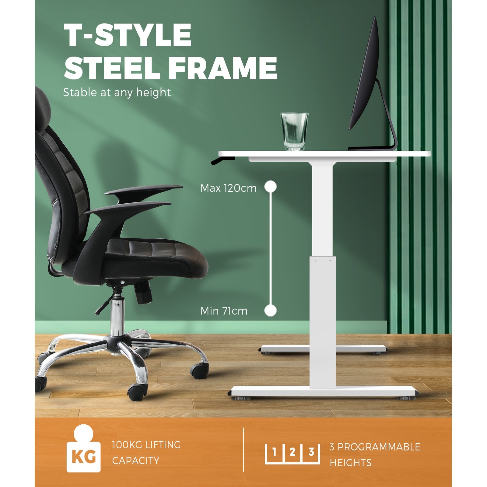 Oikiture Standing Desk Office Table Motorised Frame Sit Stand Up Dual Motor Home - Sunyee