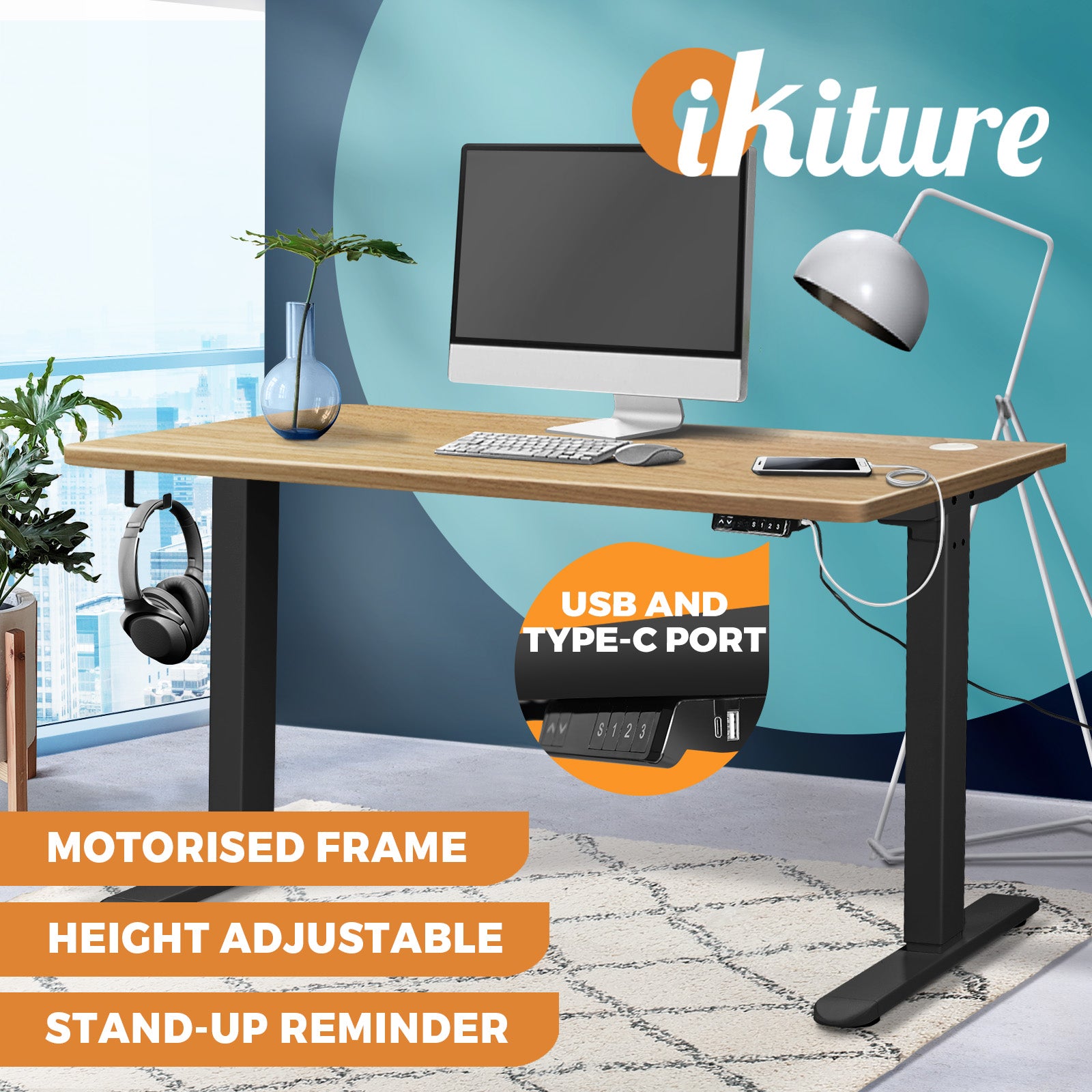Oikiture Standing Desk Height Adjustable Motorised Electric Sit Stand Table - Sunyee