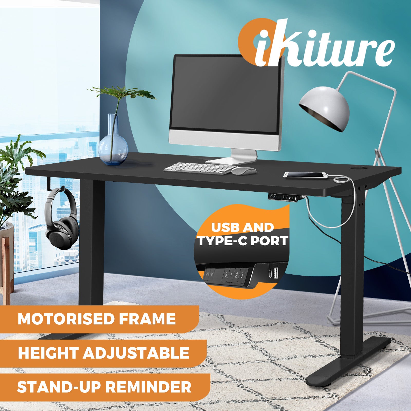 Oikiture Standing Desk Electric Sit Stand Up Motorised Height Adjustable 140cm - Sunyee