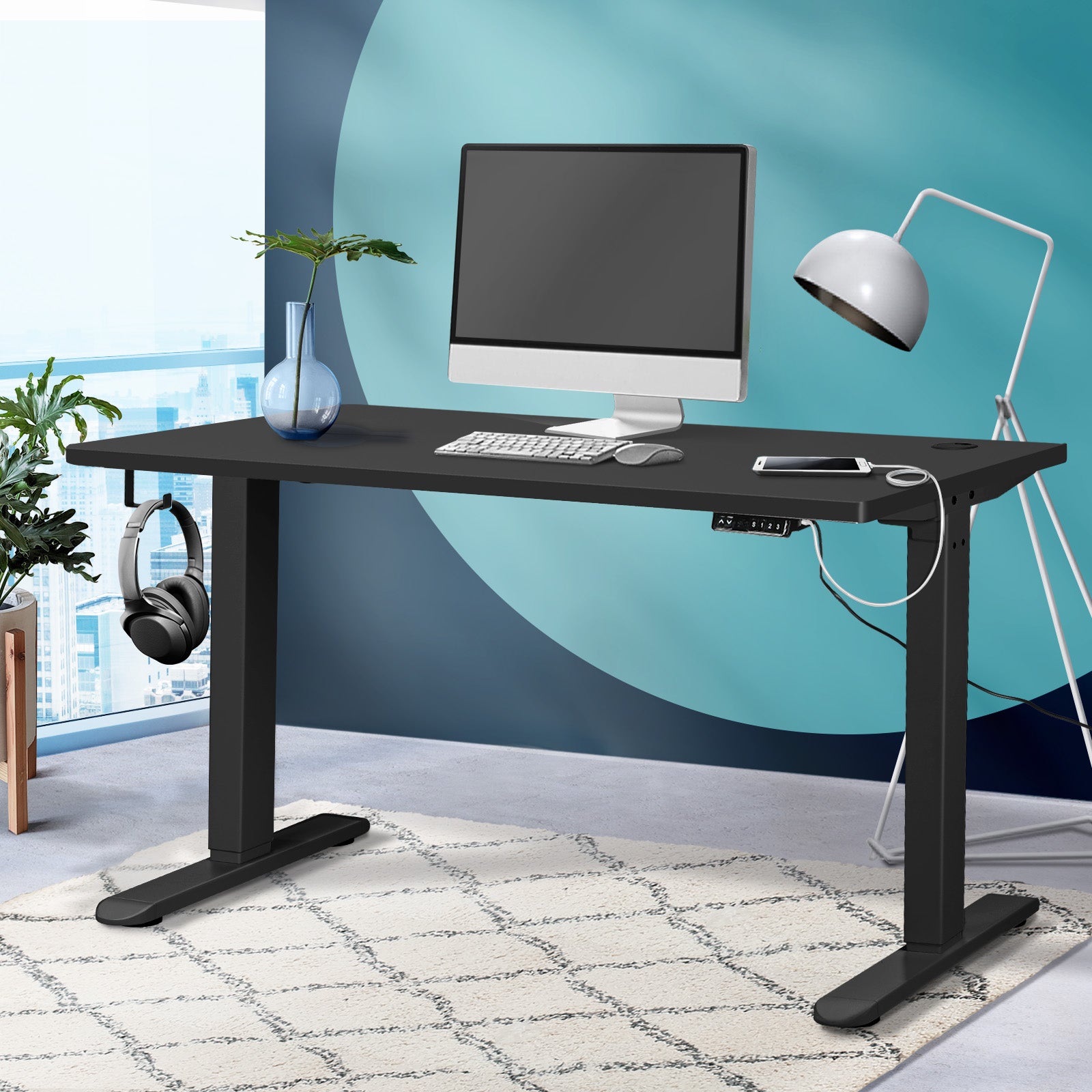 Oikiture Standing Desk Electric Sit Stand Up Motorised Height Adjustable 140cm - Sunyee