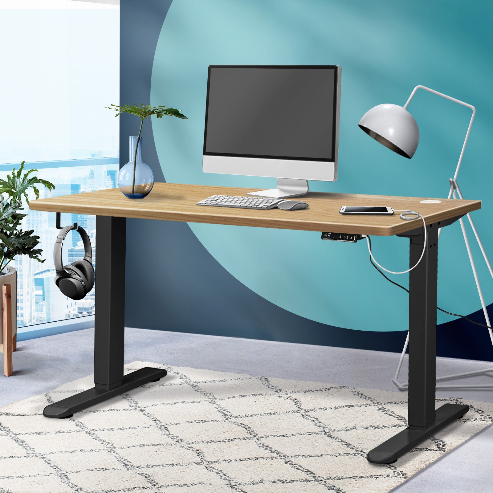 Oikiture Standing Desk Electric Height Adjustable Sit Stand Office Computer 140cm - Sunyee