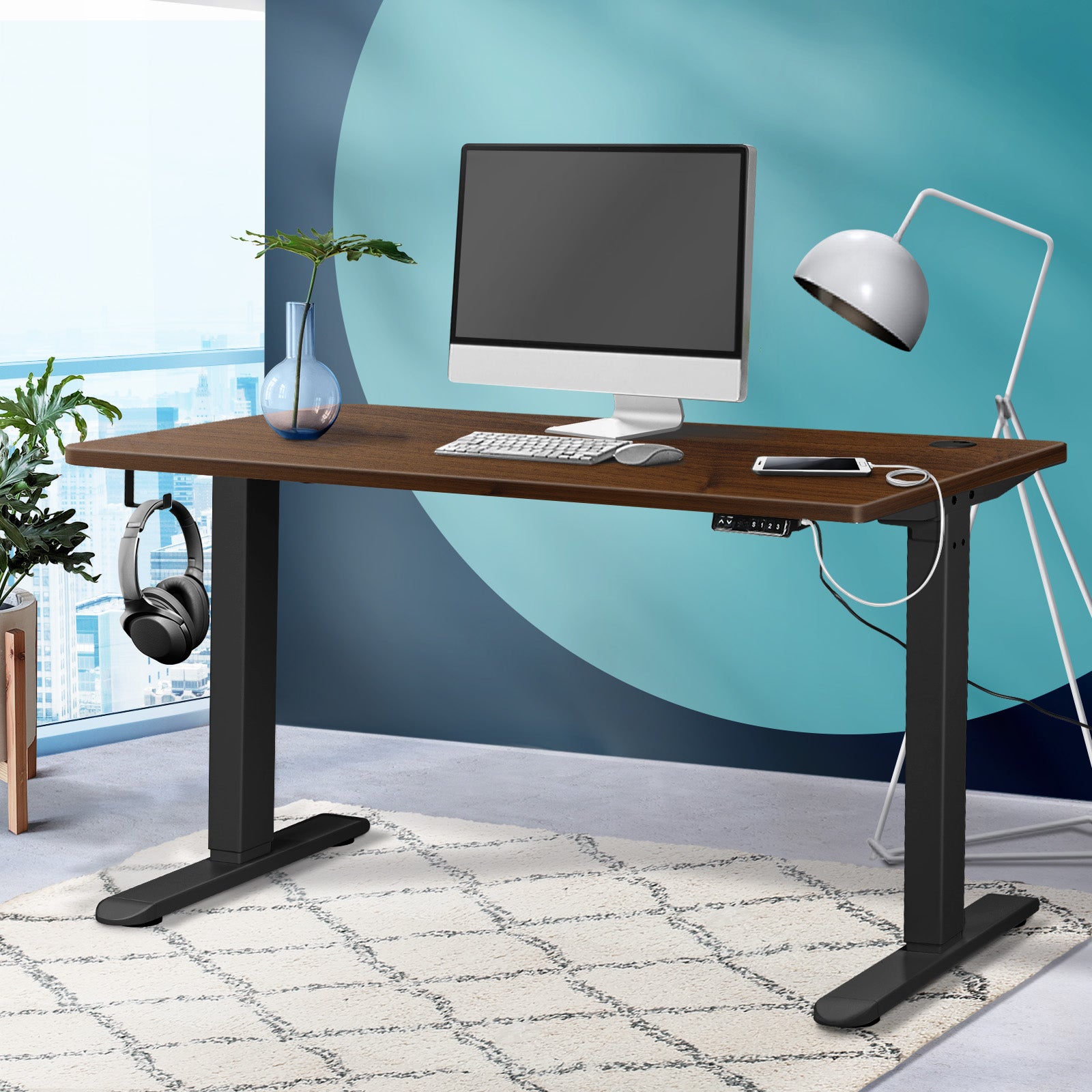 Oikiture Standing Desk Height Adjustable Electric Motorised Sit Stand Table 140cm - Sunyee
