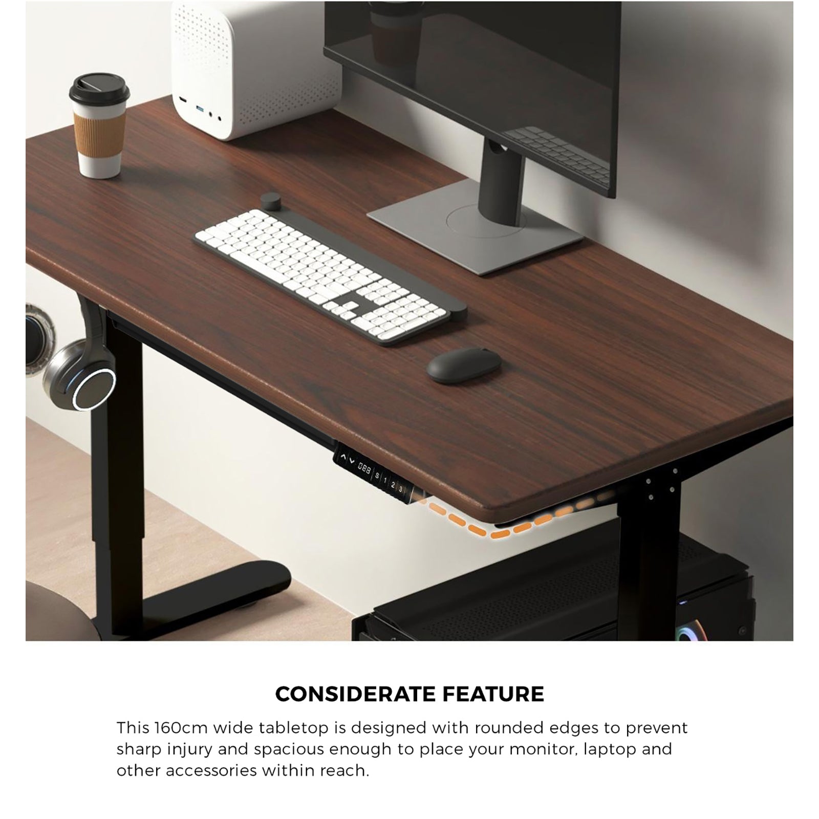 Oikiture 160cm Standing Desk With Drawer Motorized Adjustable Office Table Black - Sunyee