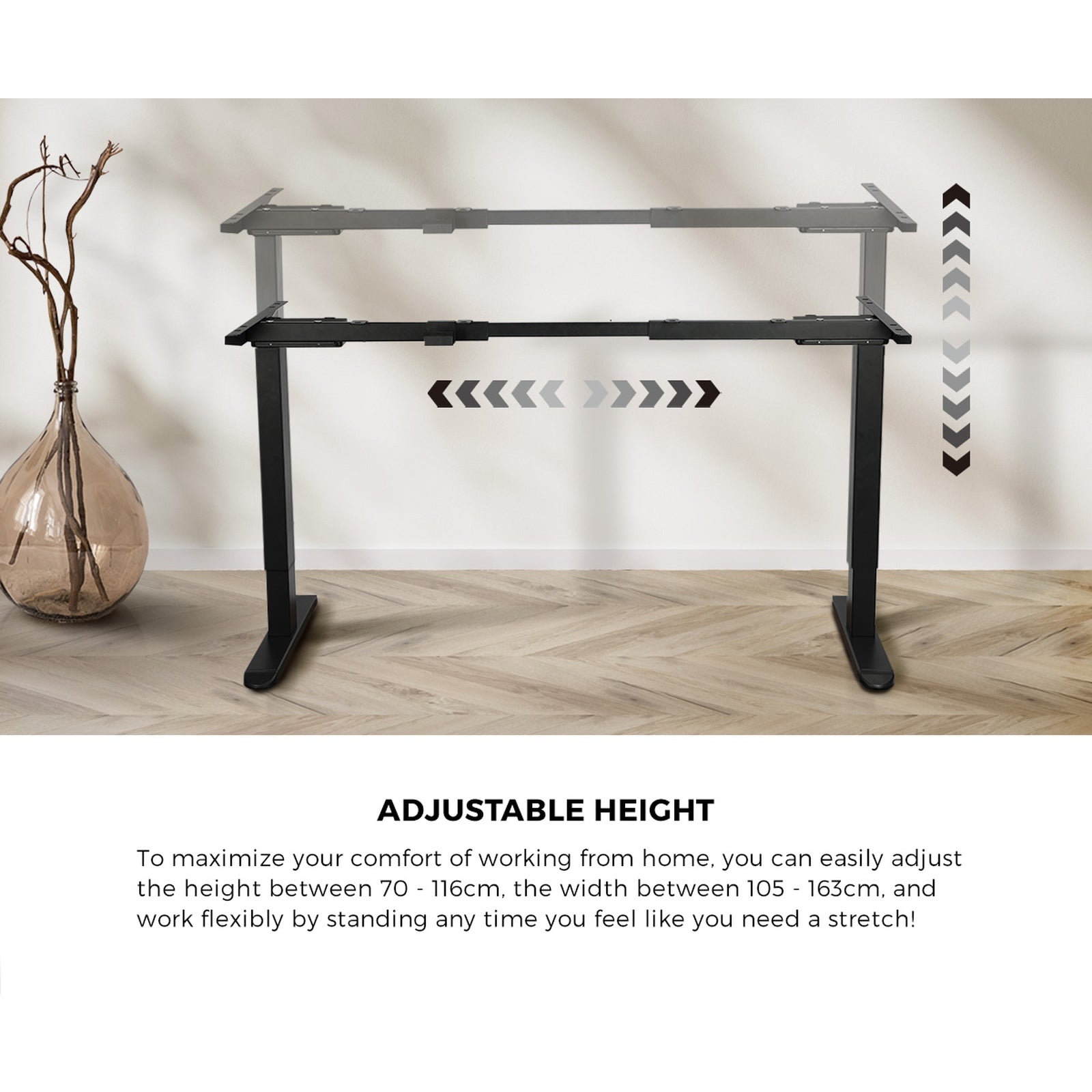 Oikiture 160cm Standing Desk With Drawer Motorized Adjustable Office Table Black - Sunyee