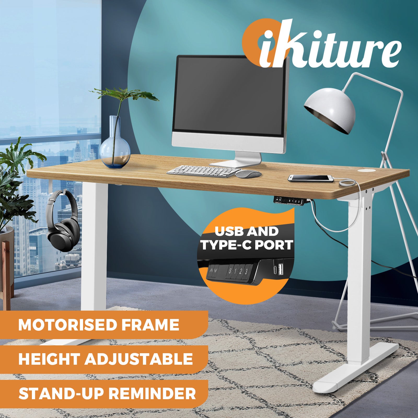 Oikiture Height Adjustable Standing Desk Electric Motorised Sit Stand Up 120cm - Sunyee