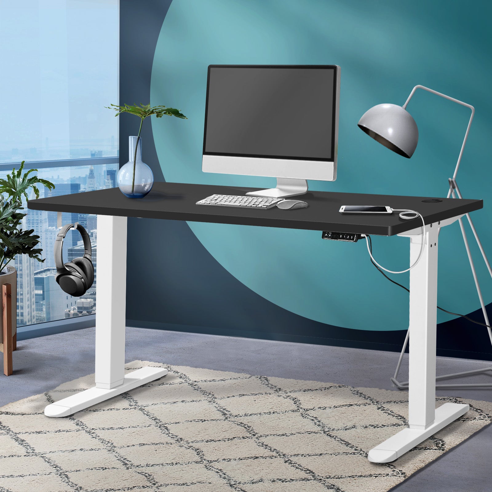 Oikiture Standing Desk Motorised Electric Sit Stand Table Height Adjustable 140cm - Sunyee