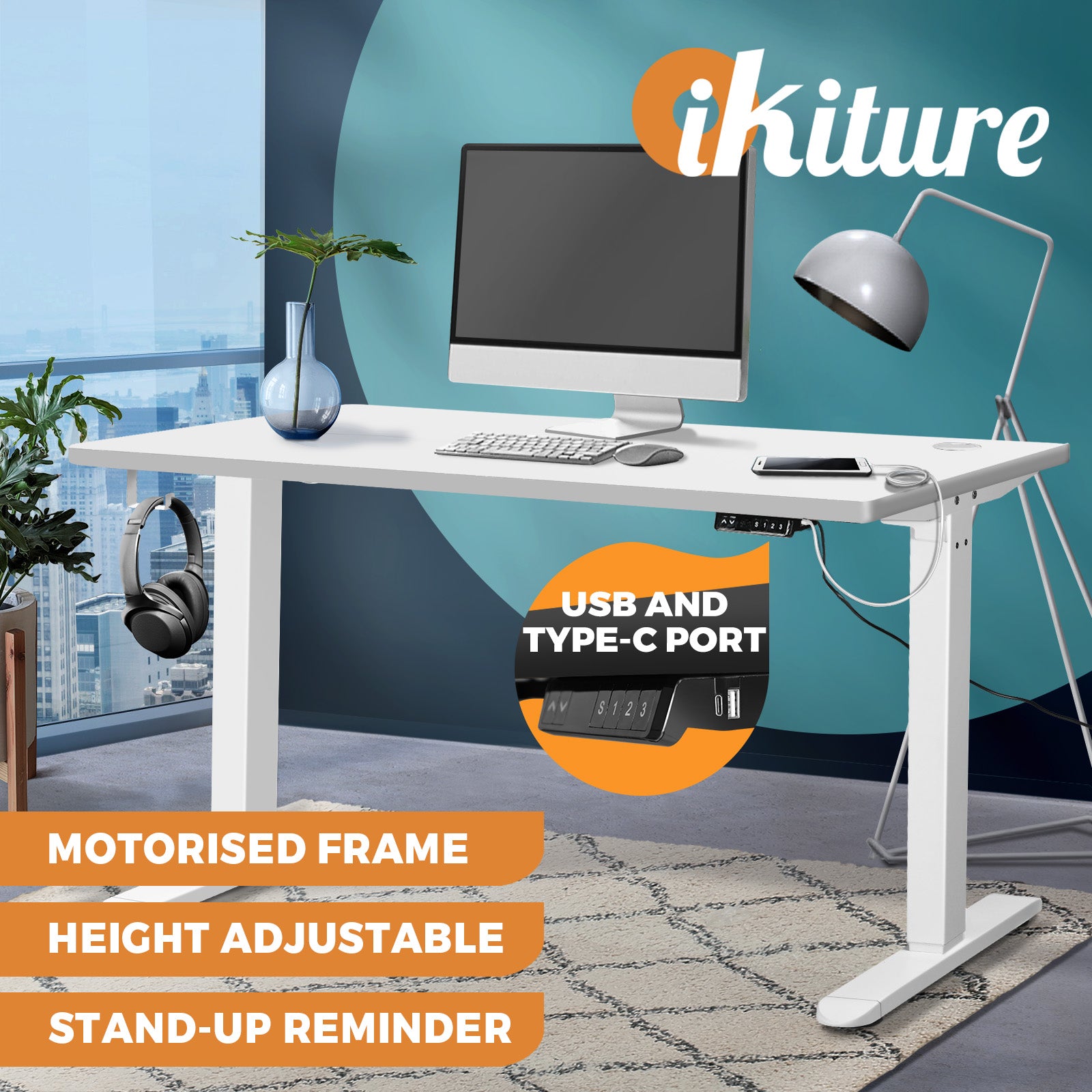 Oikiture Standing Desk Height Adjustable Motorised Electric Sit Stand Table 140cm - Sunyee